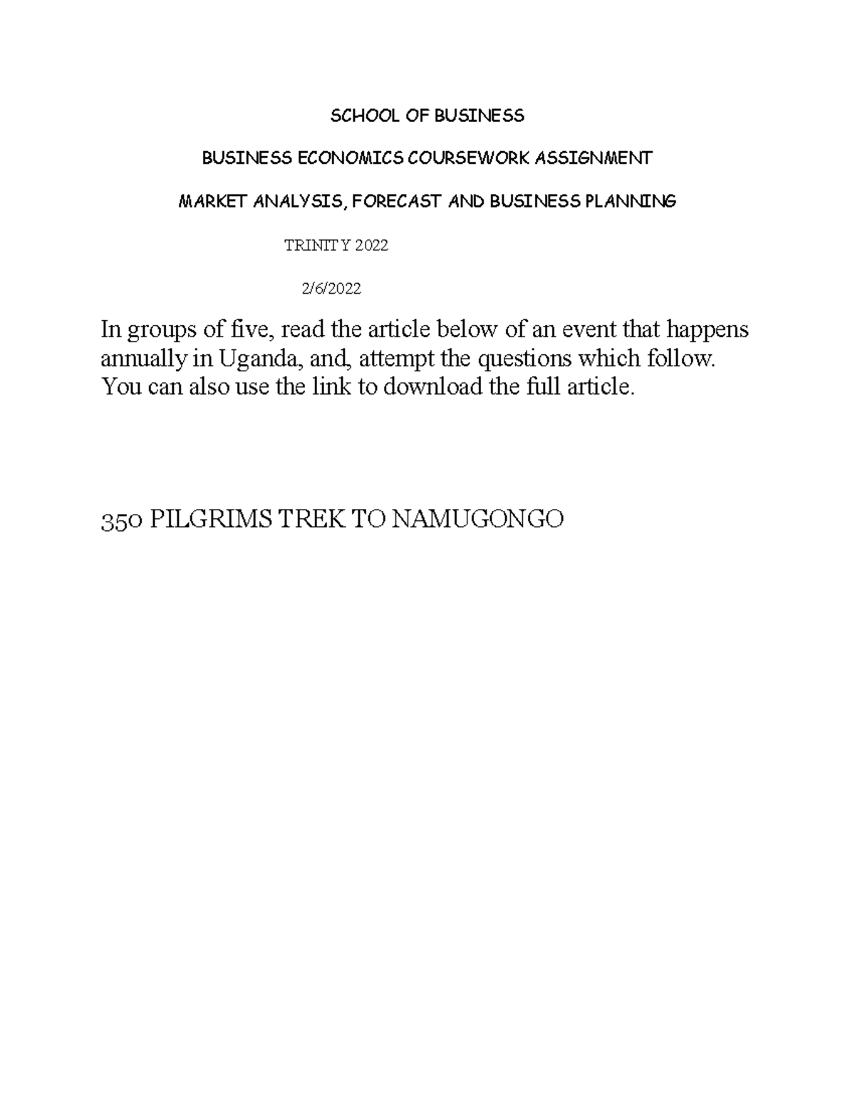 Business Economics Coursework 1 Trinity 2022 - SCHOOL OF BUSINESS ...