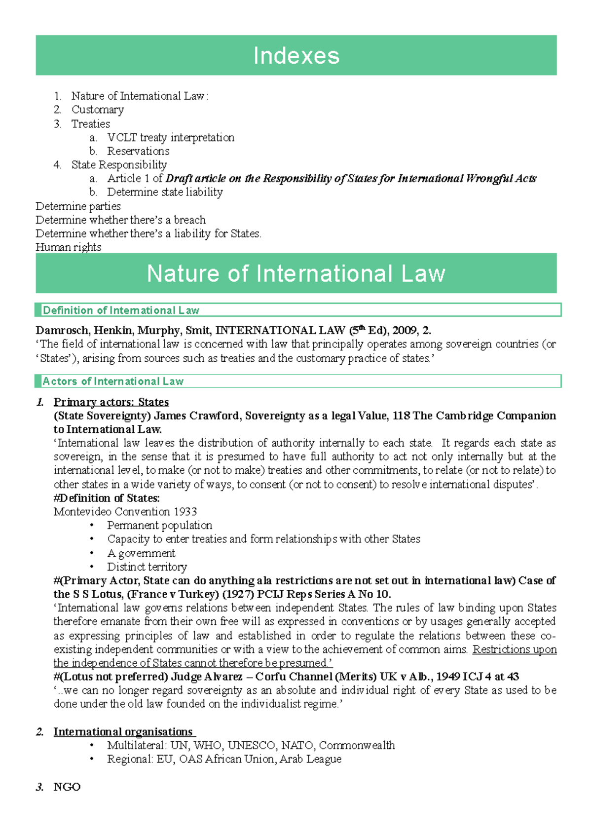 Course & Lecture Notes International Law - Indexes Nature Of ...