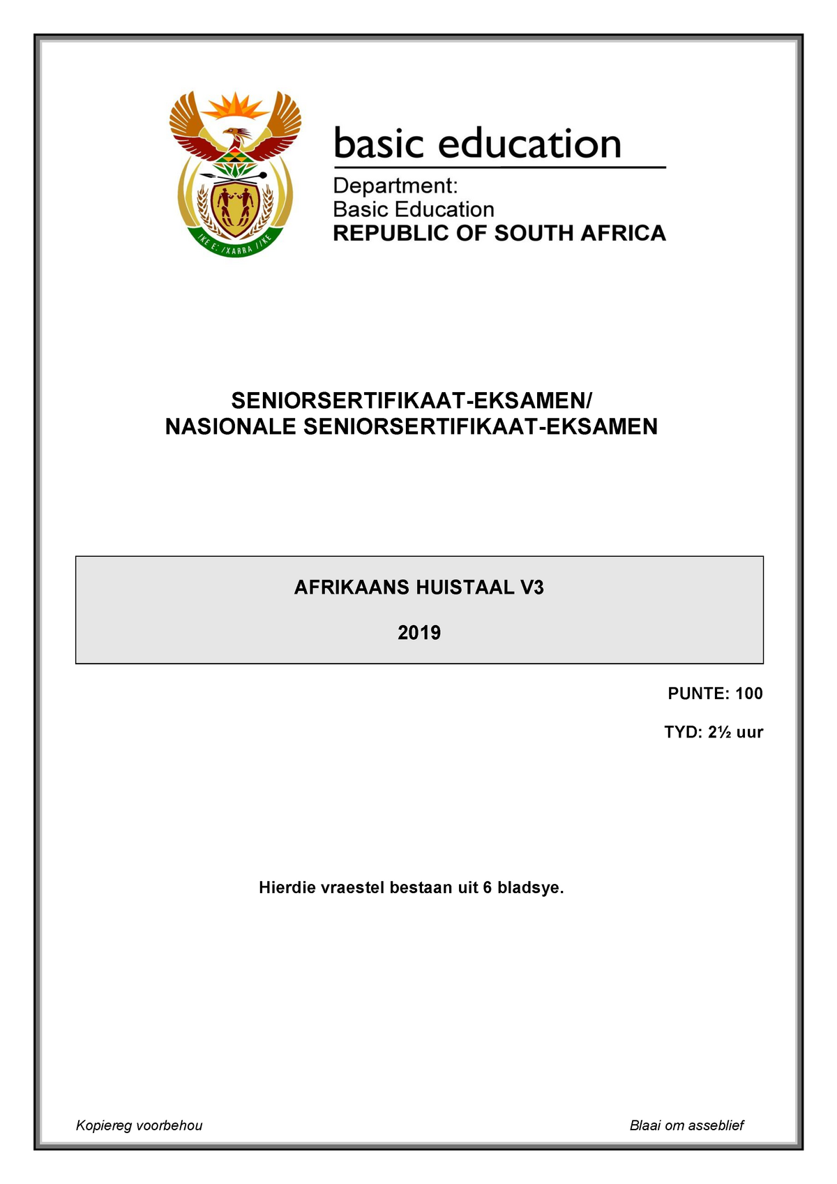 Afrikaans HL P3 May-June 2019 - SENIORSERTIFIKAAT-EKSAMEN/ NASIONALE ...