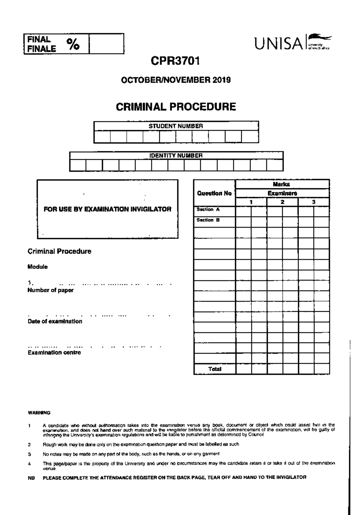 Exam 2019 - CRW2601 - Studocu