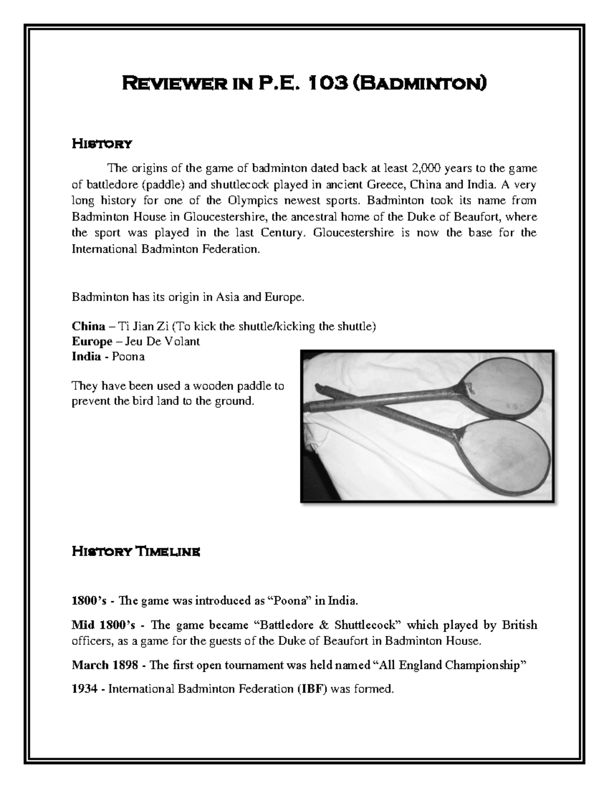 Reviewer in Badminton 2023 Reviewer in P. 103 (Badminton) History The