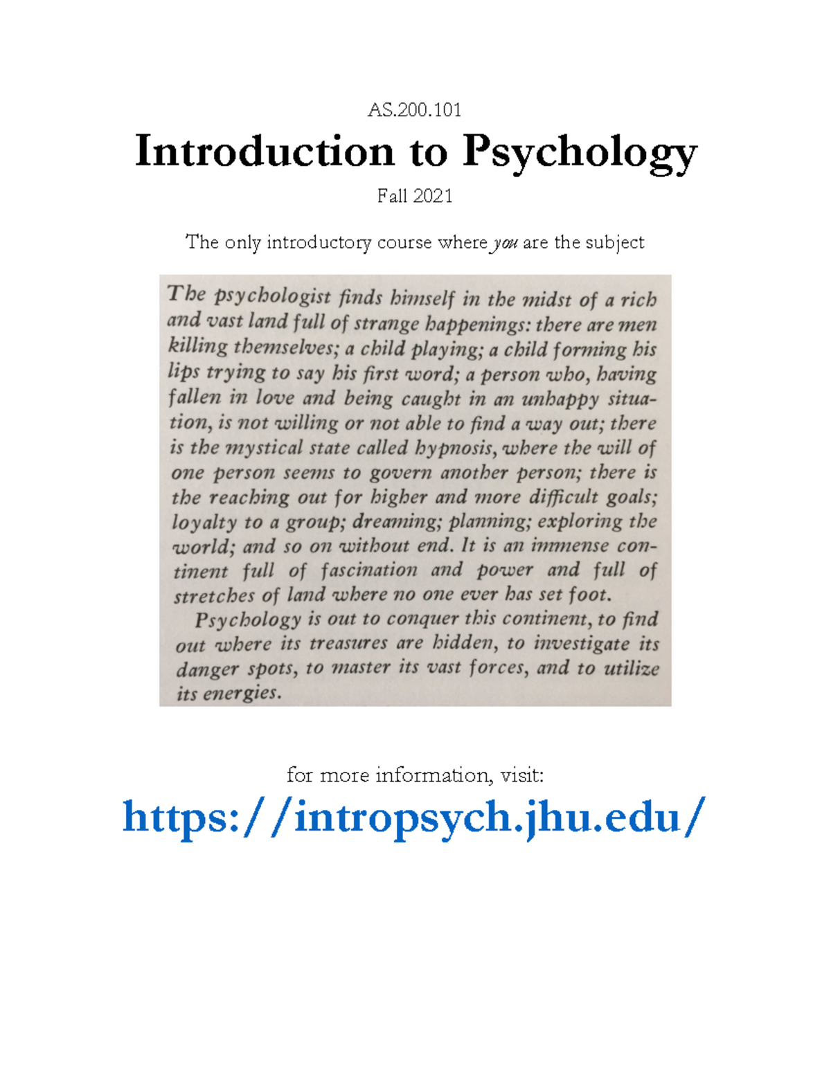 Syllabus Introduction To Psychology F21 - AS. Introduction To ...