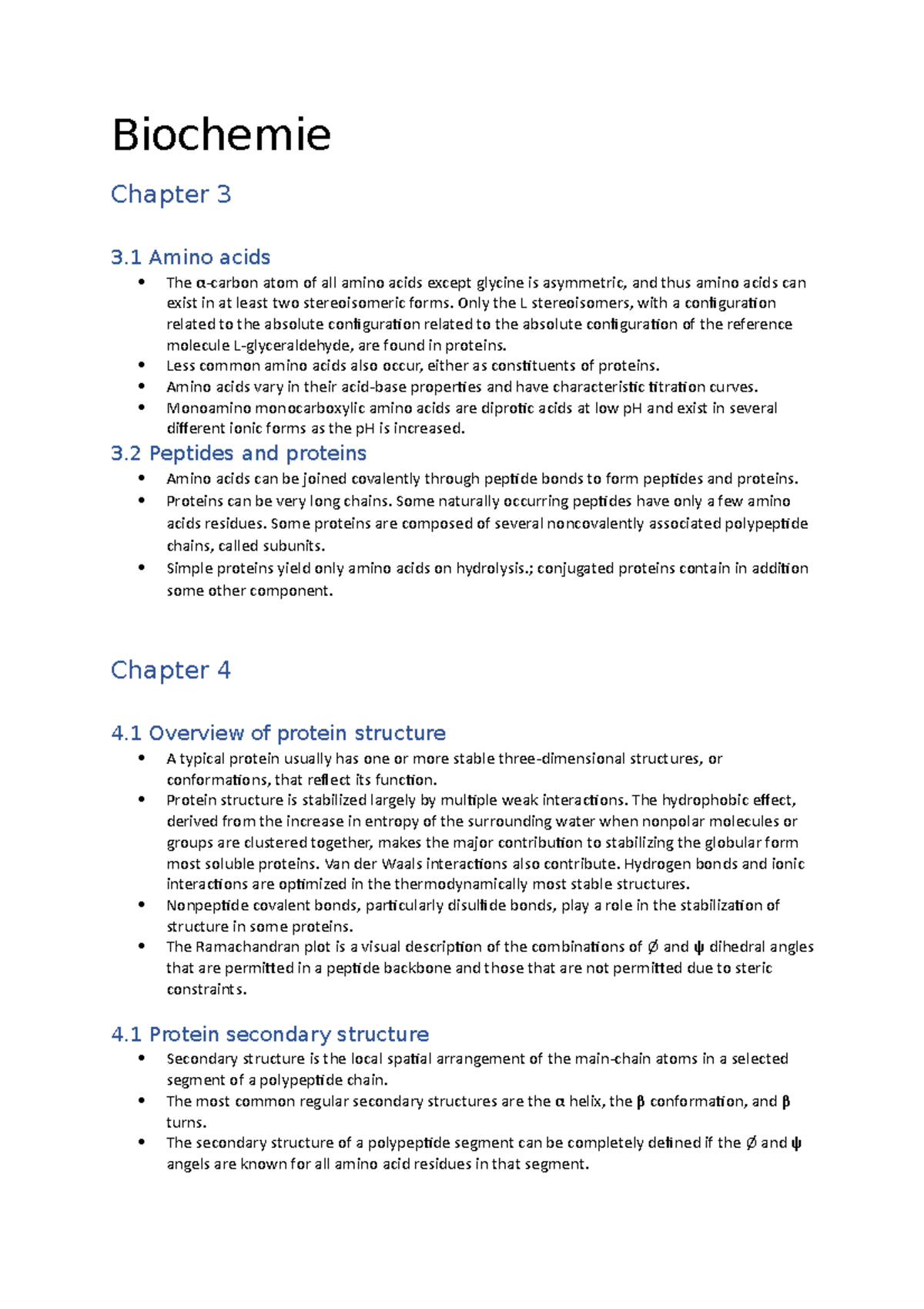 Biochemis Summary - Kleine Samenvatting Hoofdstuk 4 En 5 - Biochemie ...