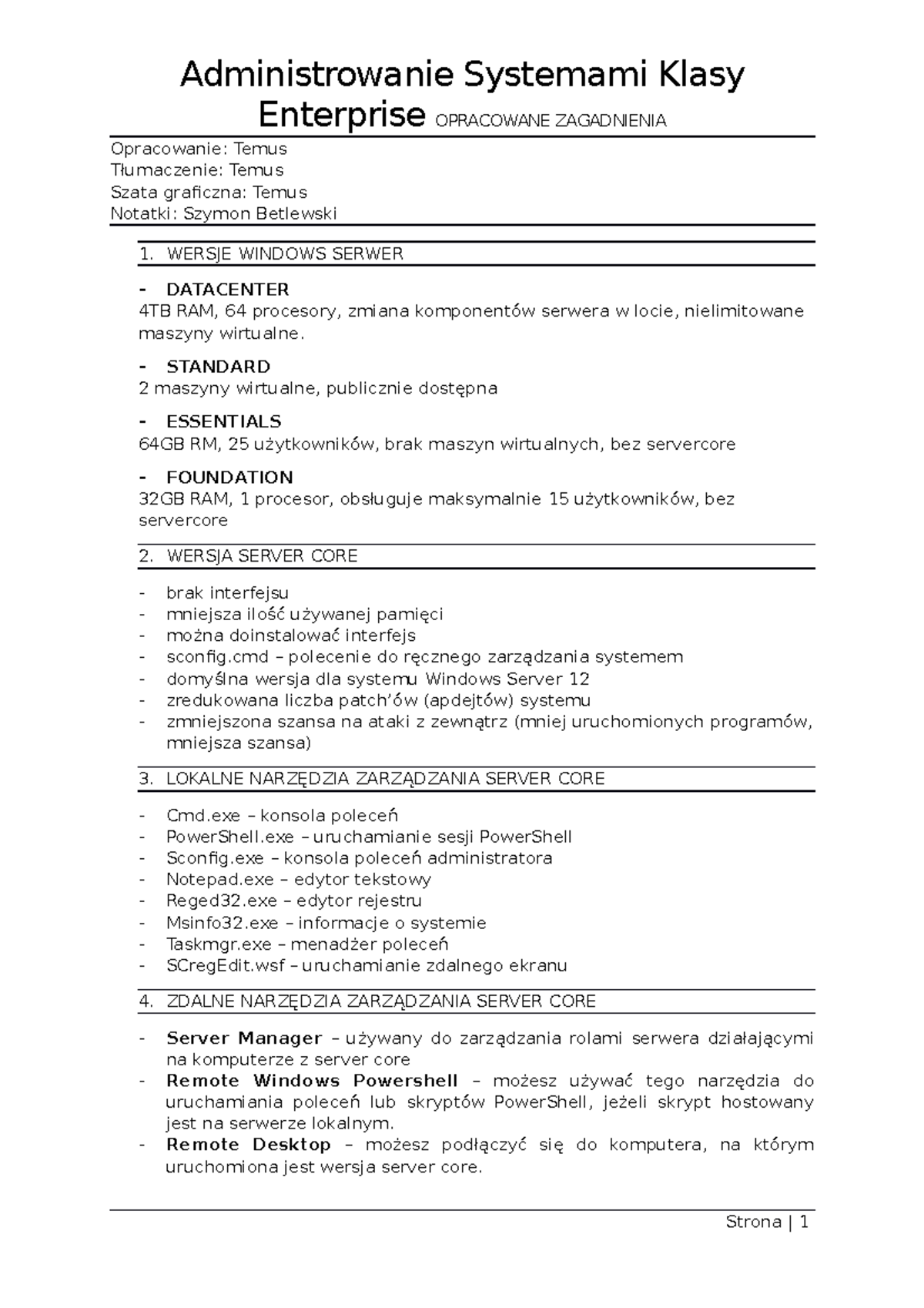 Opracowane zagadnienia z ASKE - Administrowanie Systemami Klasy