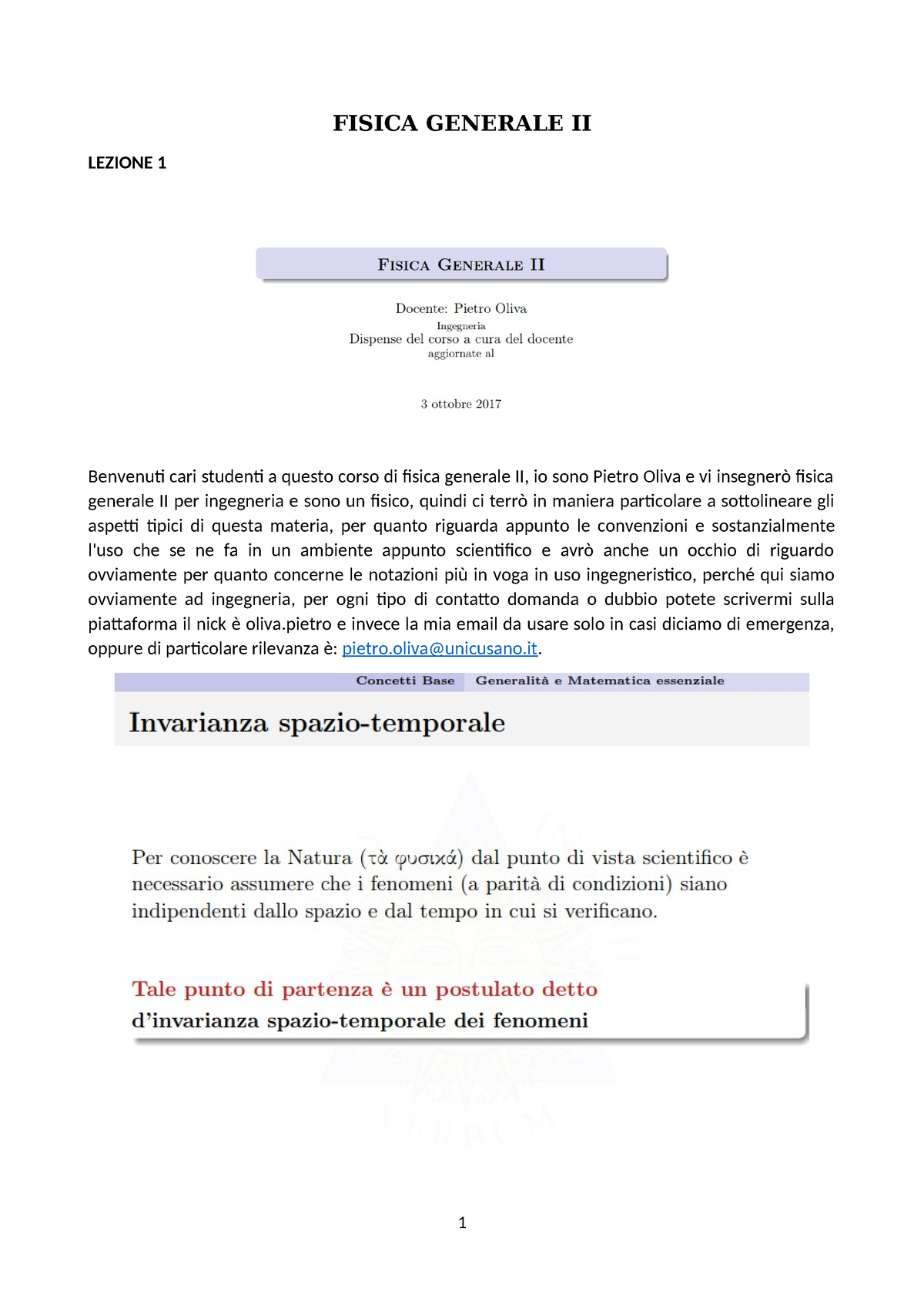 Lezione 01 - FISICA GENERALE II LEZIONE 1 Benvenuti Cari Studenti A ...