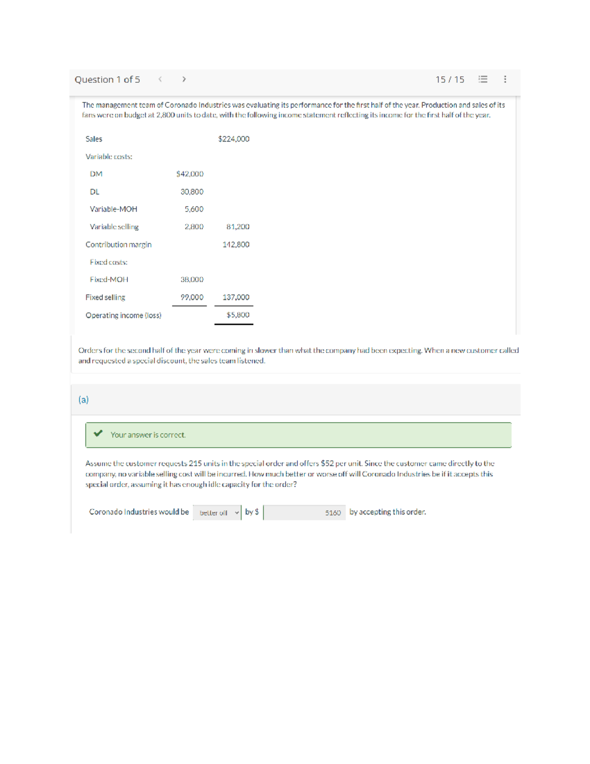 Module 3 problem set - ACC-311 - Divide each variable cost by # of ...