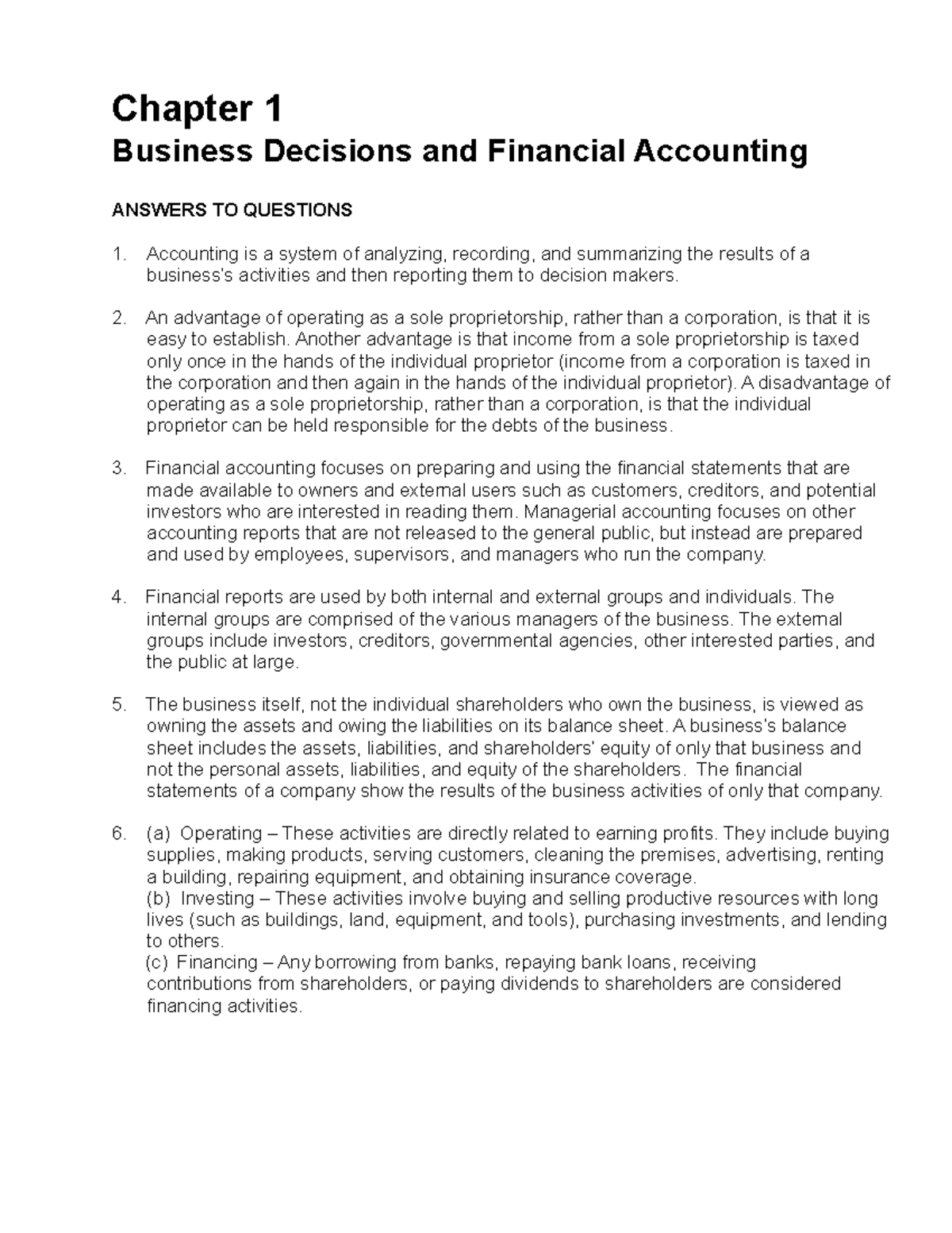Chapter 1-solutions - Notes - Chapter 1 Business Decisions and ...