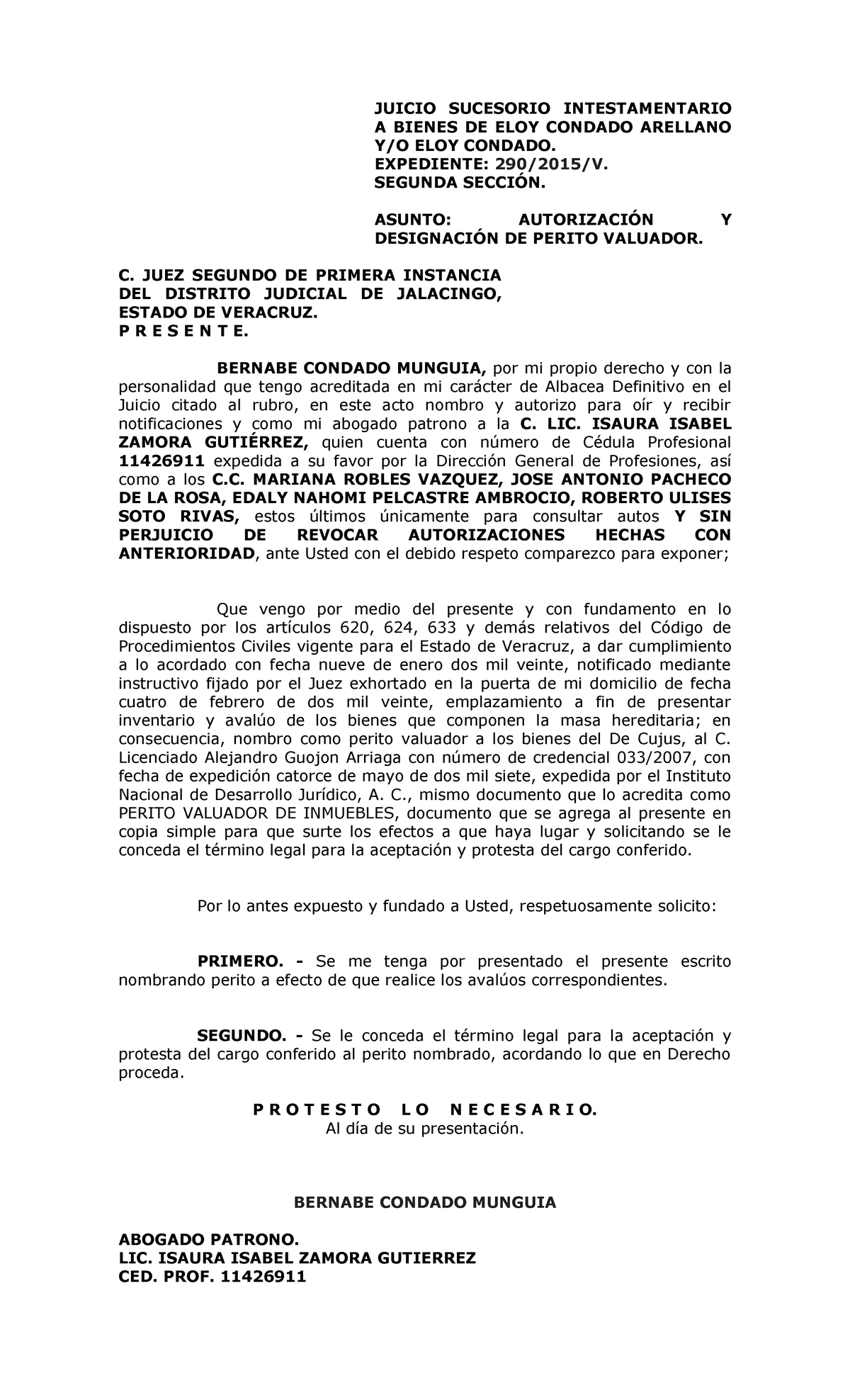 Designacion para familiatr - JUICIO SUCESORIO INTESTAMENTARIO A BIENES ...