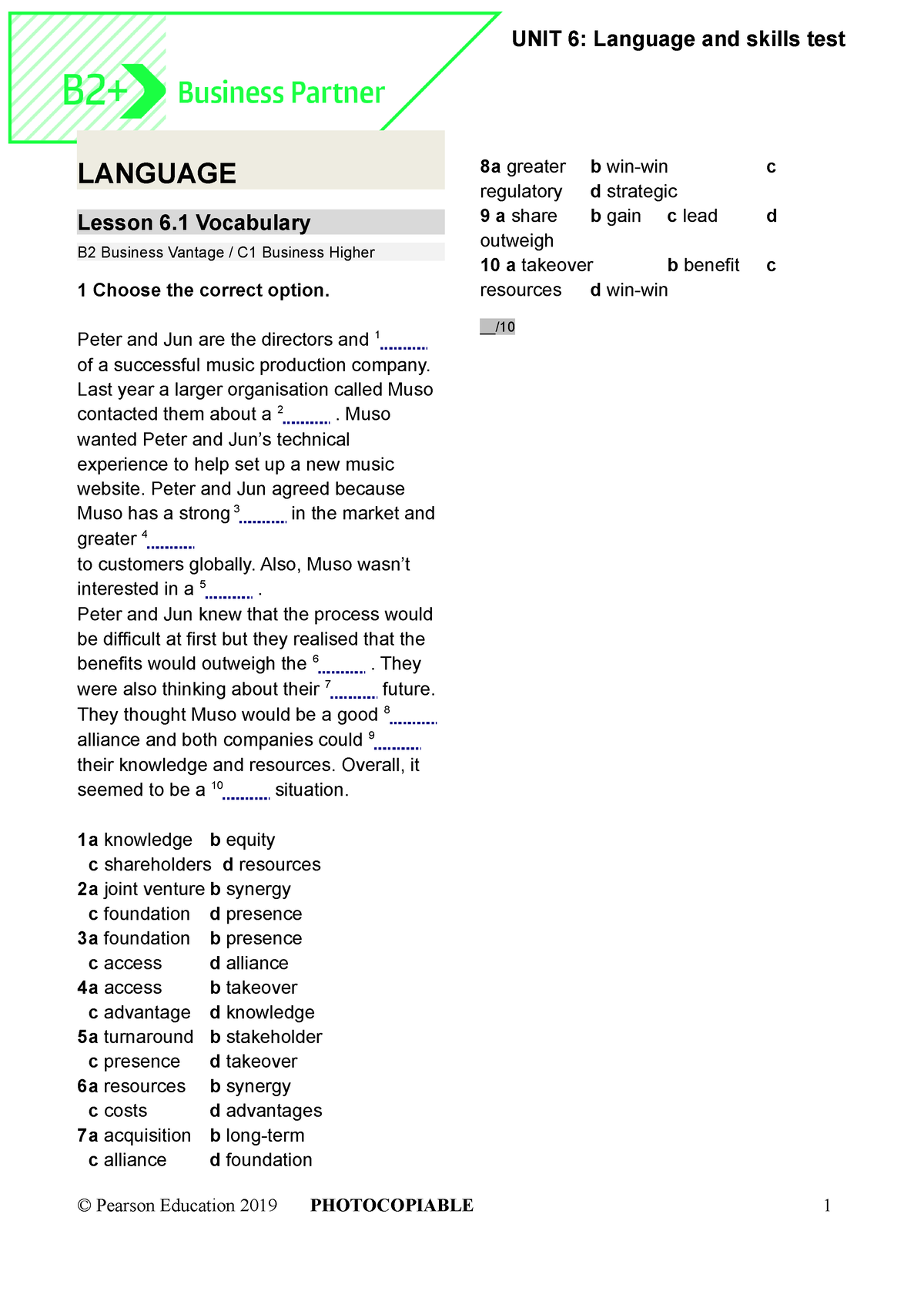 BP B2+ Tests Unit 6 - LANGUAGE Lesson 6 Vocabulary B2 Business Vantage ...