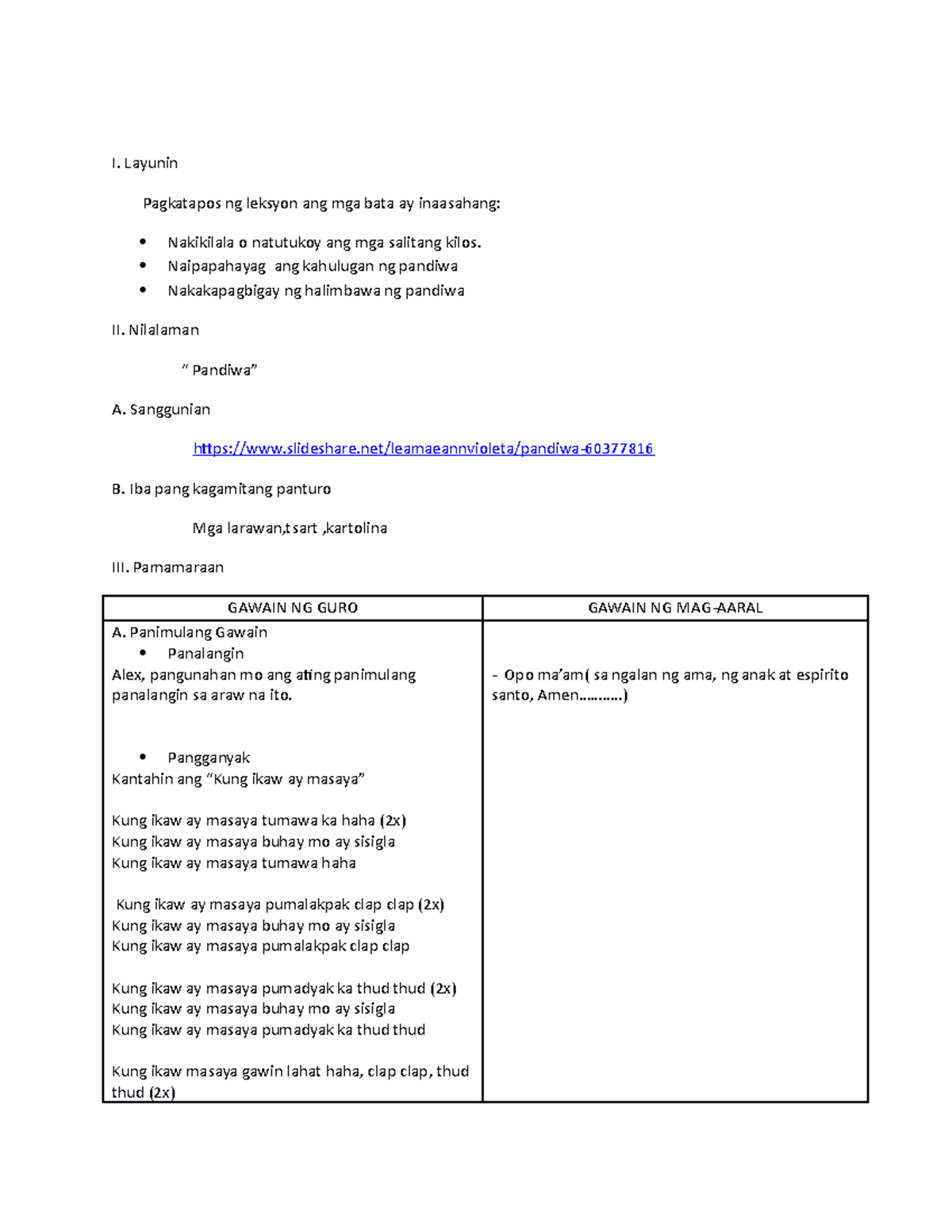 Detailed Lesson Plan In Filipino Lesson Plan In Filipino Lesson Plan