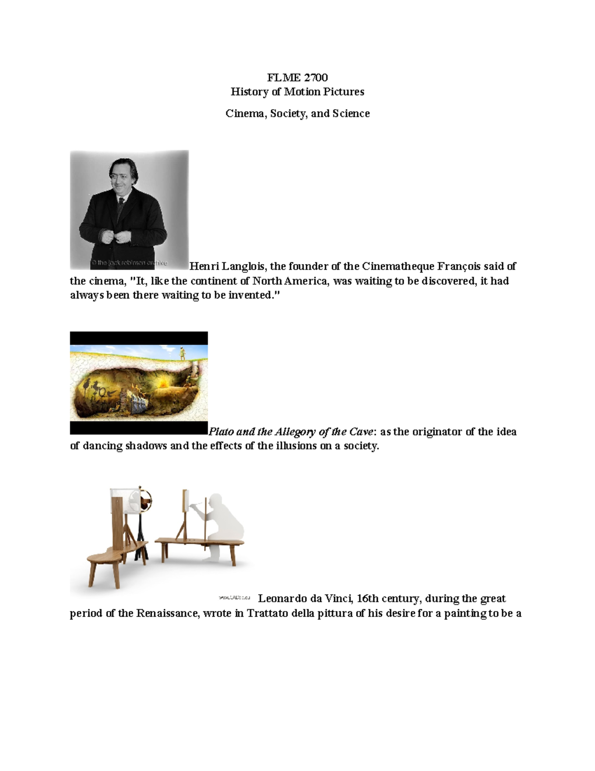 Lecture+1+Notes+(1) - FLME 2700 History of Motion Pictures Cinema ...