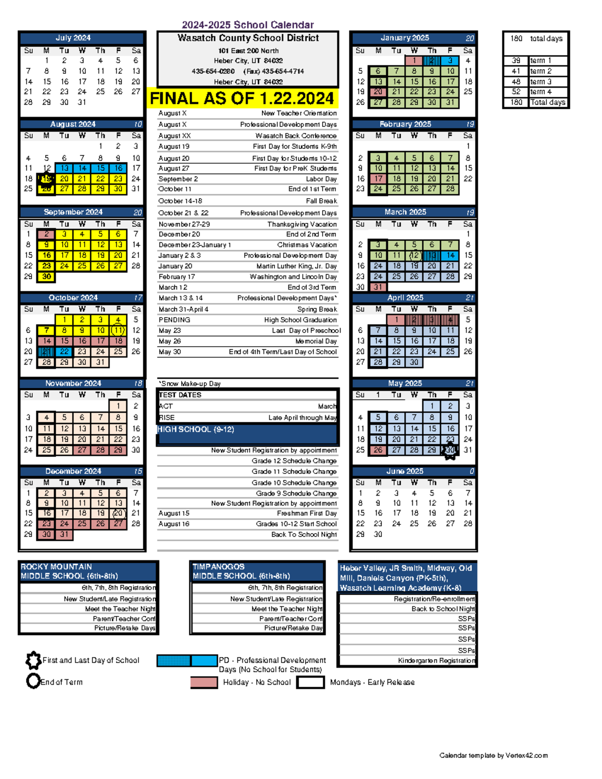 2024 25 Calendar Final 1 - 20 180 total days Su M Tu W Th F Sa Su M Tu ...