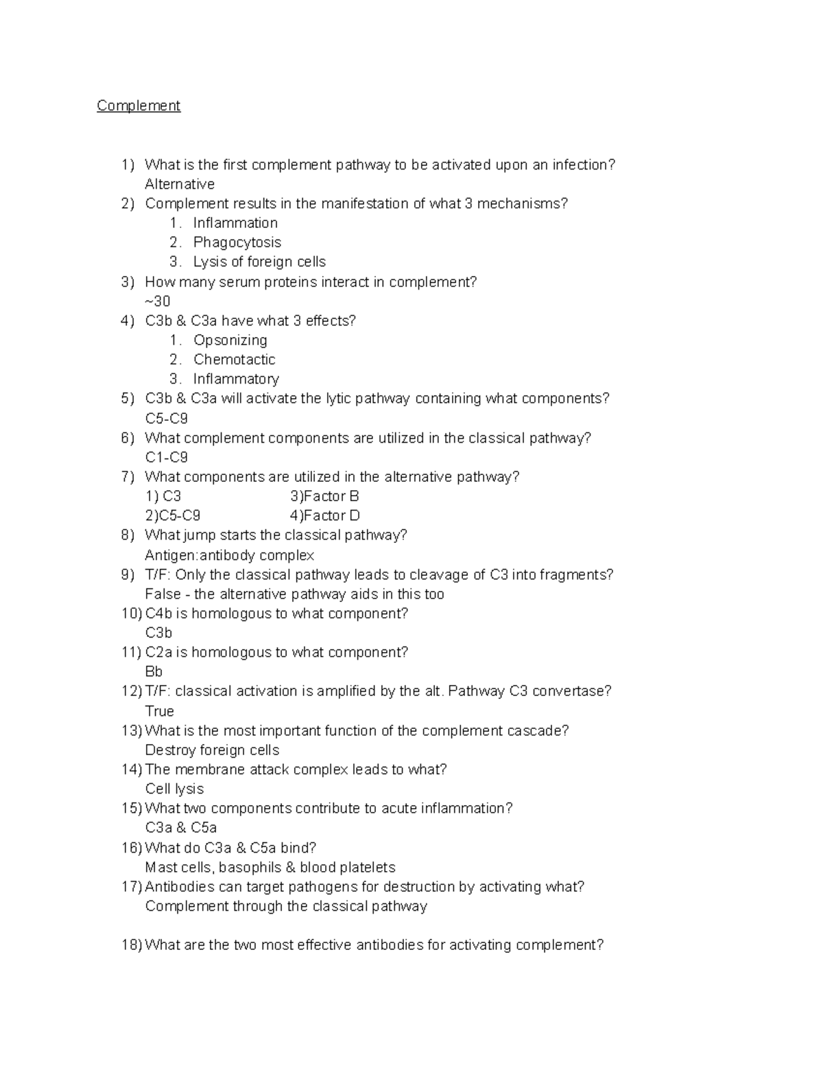 Immuno Exam 5 Complement - Complement What is the first complement ...
