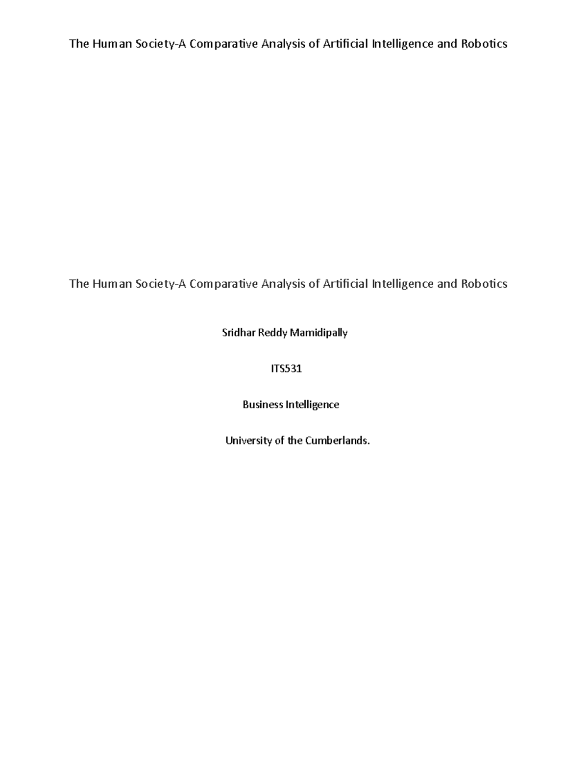 Human Comparative Analysis of AI and Robotics - Studocu
