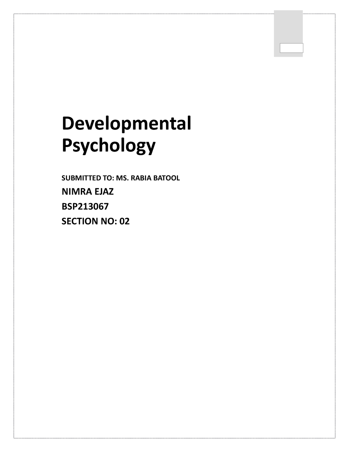 assignments for developmental psychology