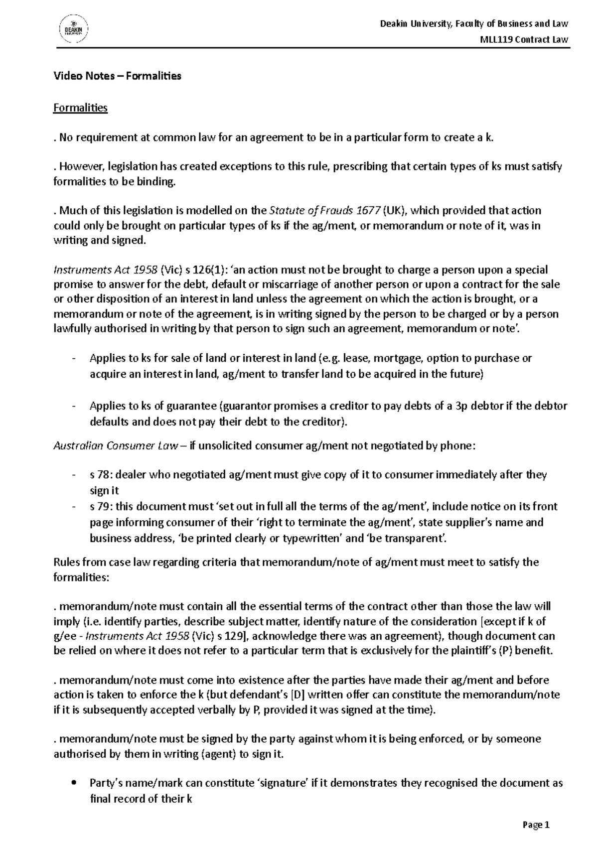 Video Notes 6 Formalities The Last Element Of A Contract MLL111