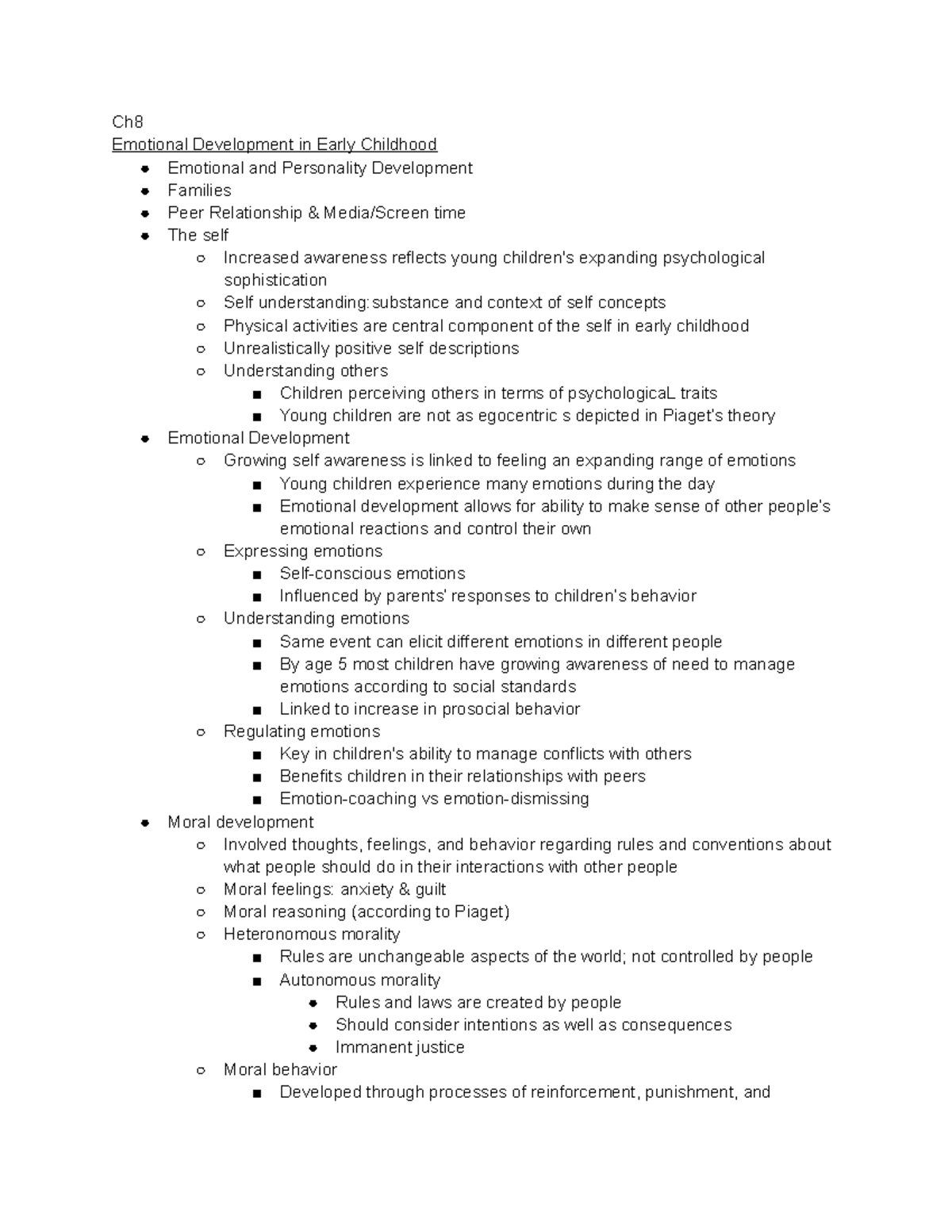 Chapter 8 notes - Ch Emotional Development in Early Childhood Emotional ...
