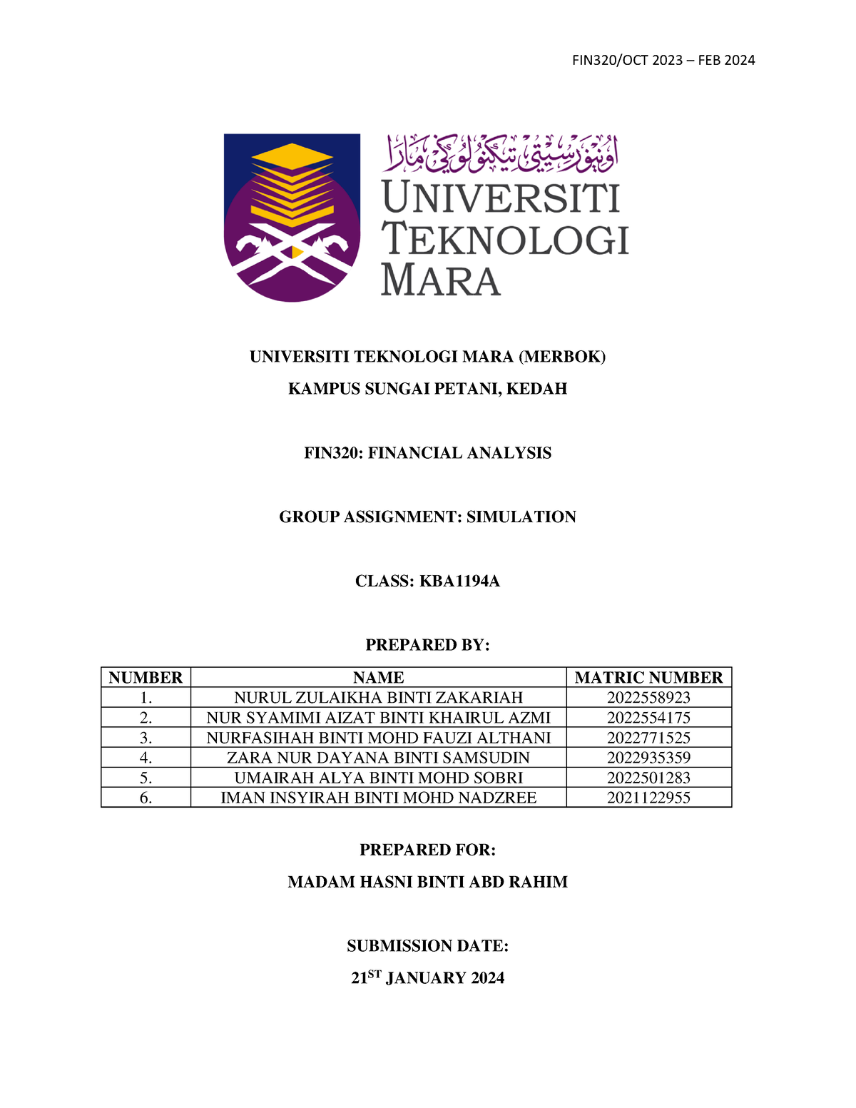 Final Group Assignment 2 - UNIVERSITI TEKNOLOGI MARA (MERBOK) KAMPUS ...