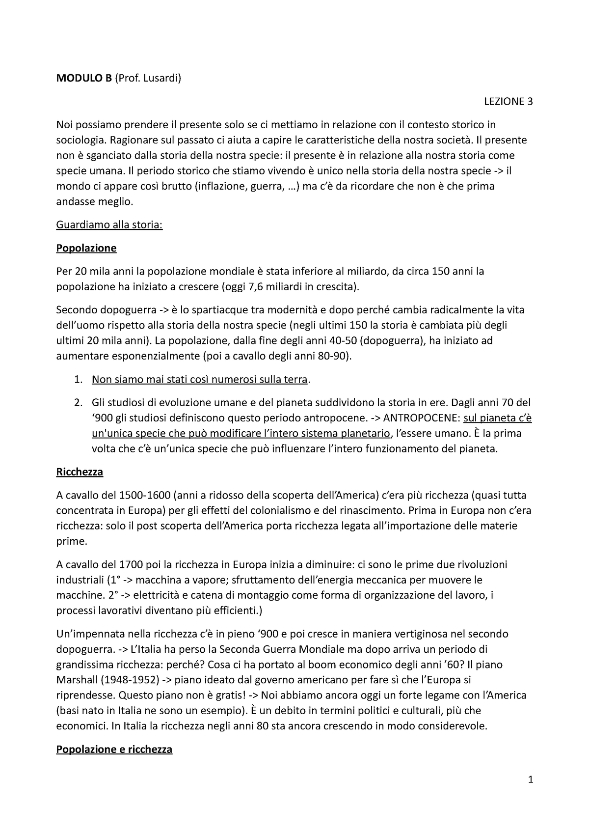 Modulo B, Appunti Integrati - MODULO B (Prof. Lusardi) LEZIONE 3 Noi ...