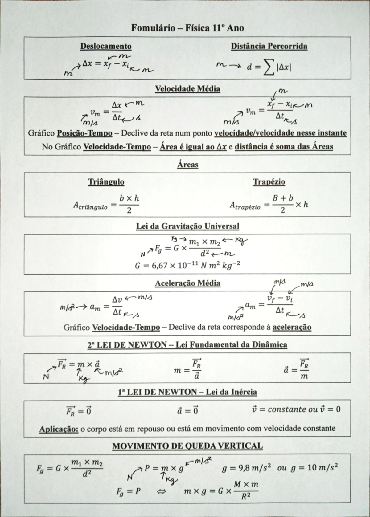 11o FQA Formulario 1 - FQA - Fomulário —Física 110Ano Deslocamento ...