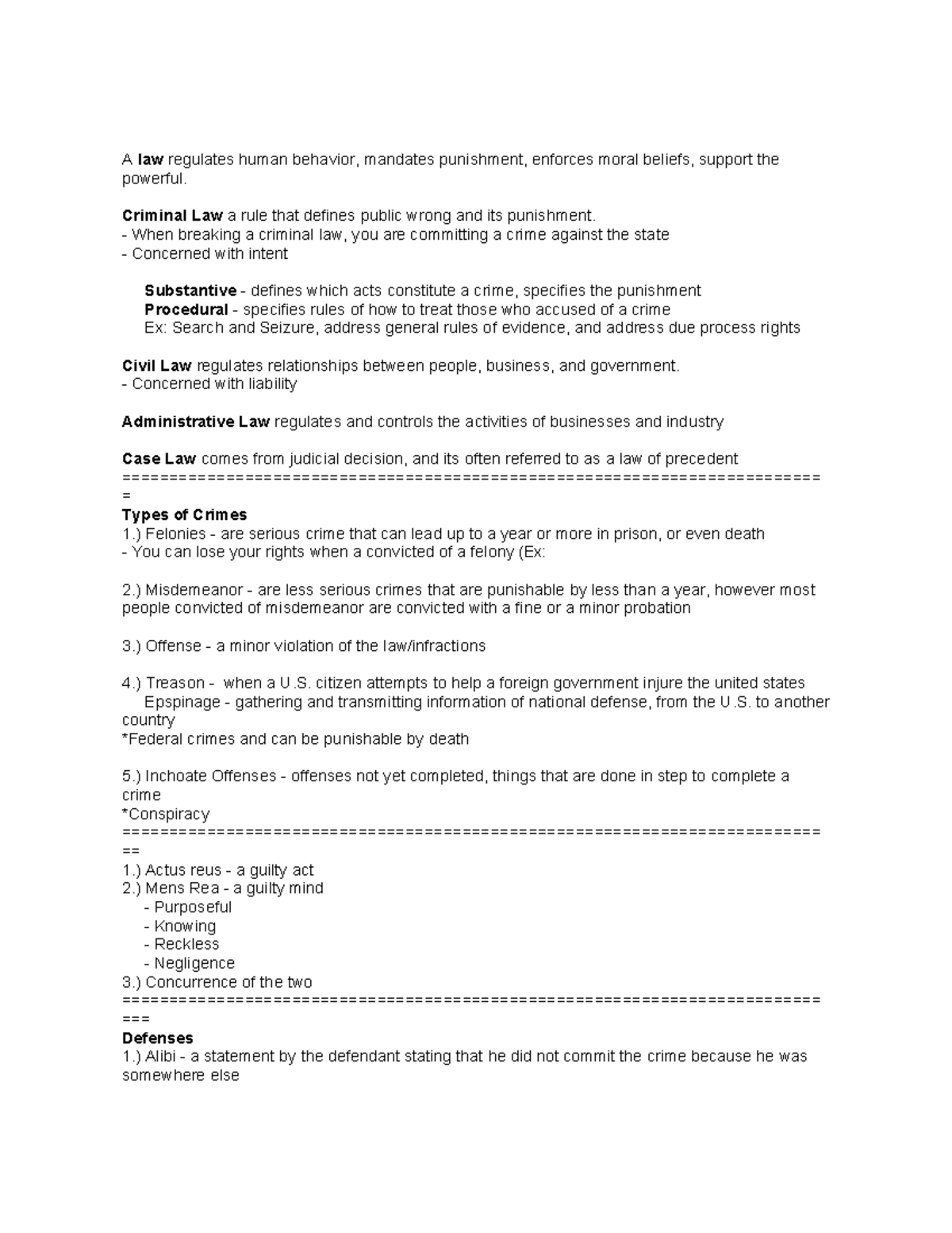 Lecture notes Chapter 4: Criminal Law - A law regulates human behavior ...