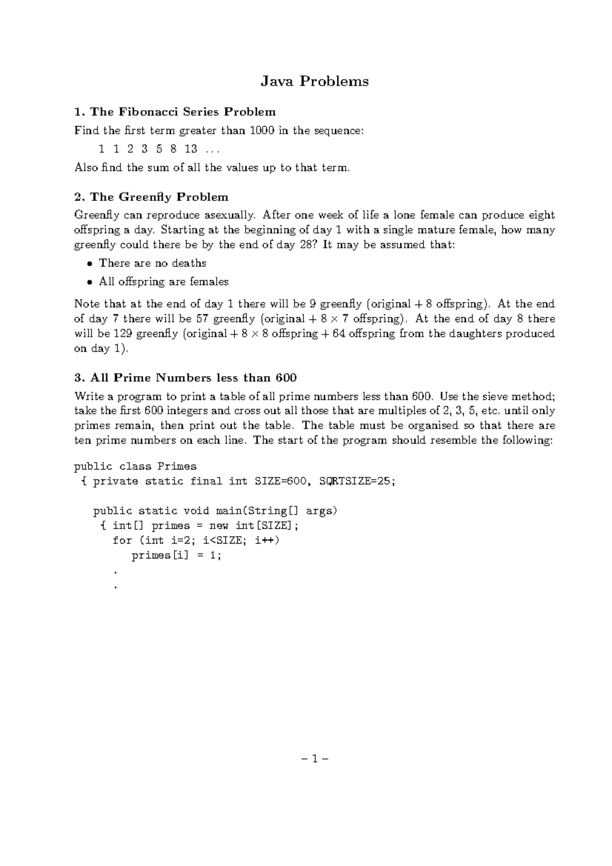 Exam 11 February 2018, questions and answers - Java Problems 1. The ...