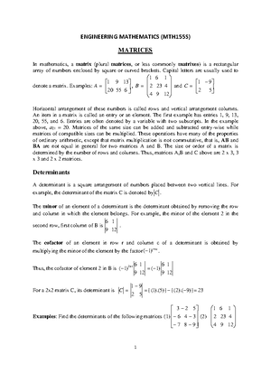 Matrices - ENGINEERING MATHEMATICS (MTH155S) 2022 MATRICES In ...