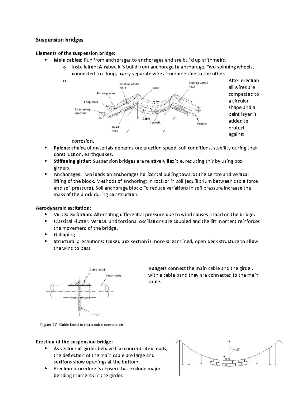 Summary Chapter 13 Suspension Bridges Suspension bridges Elements