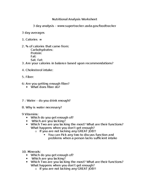Nutrition Project # 1 Personal Analysis and Disease prevention plan ...