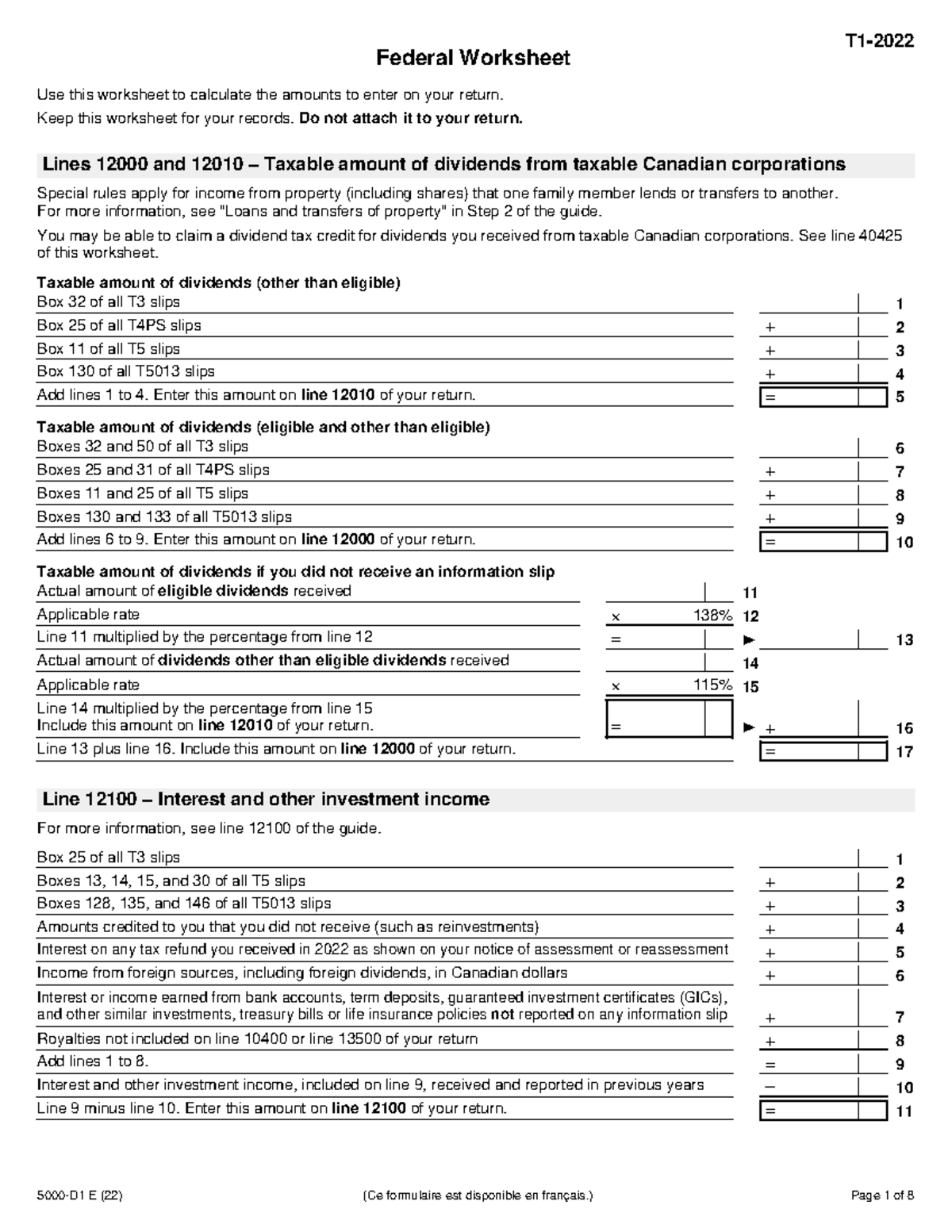 Federal worksheet - taxa - T1- Federal Worksheet Use this worksheet to ...