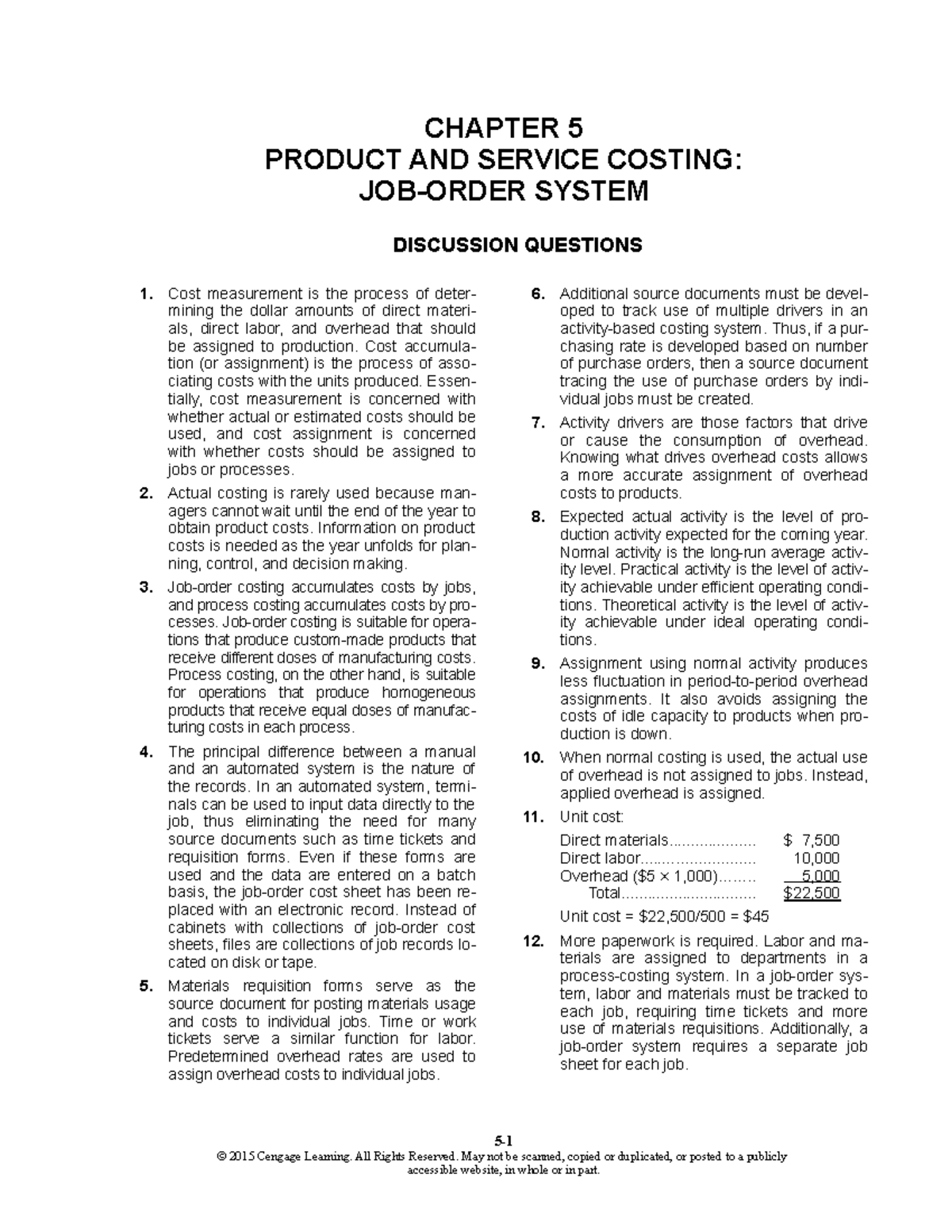 HMCost 3e SM Ch05 - cost accounting - CHAPTER 5 PRODUCT AND SERVICE ...