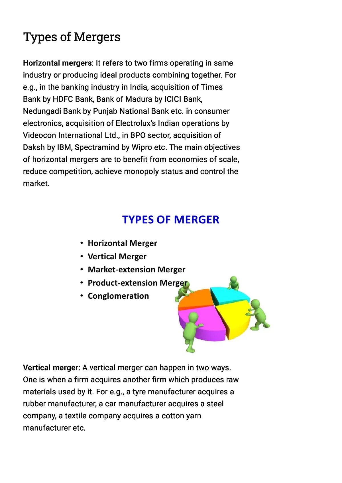 Types Of Mergers - Assignment - Typ Es Of Mergers Horizontal Mergers: I ...