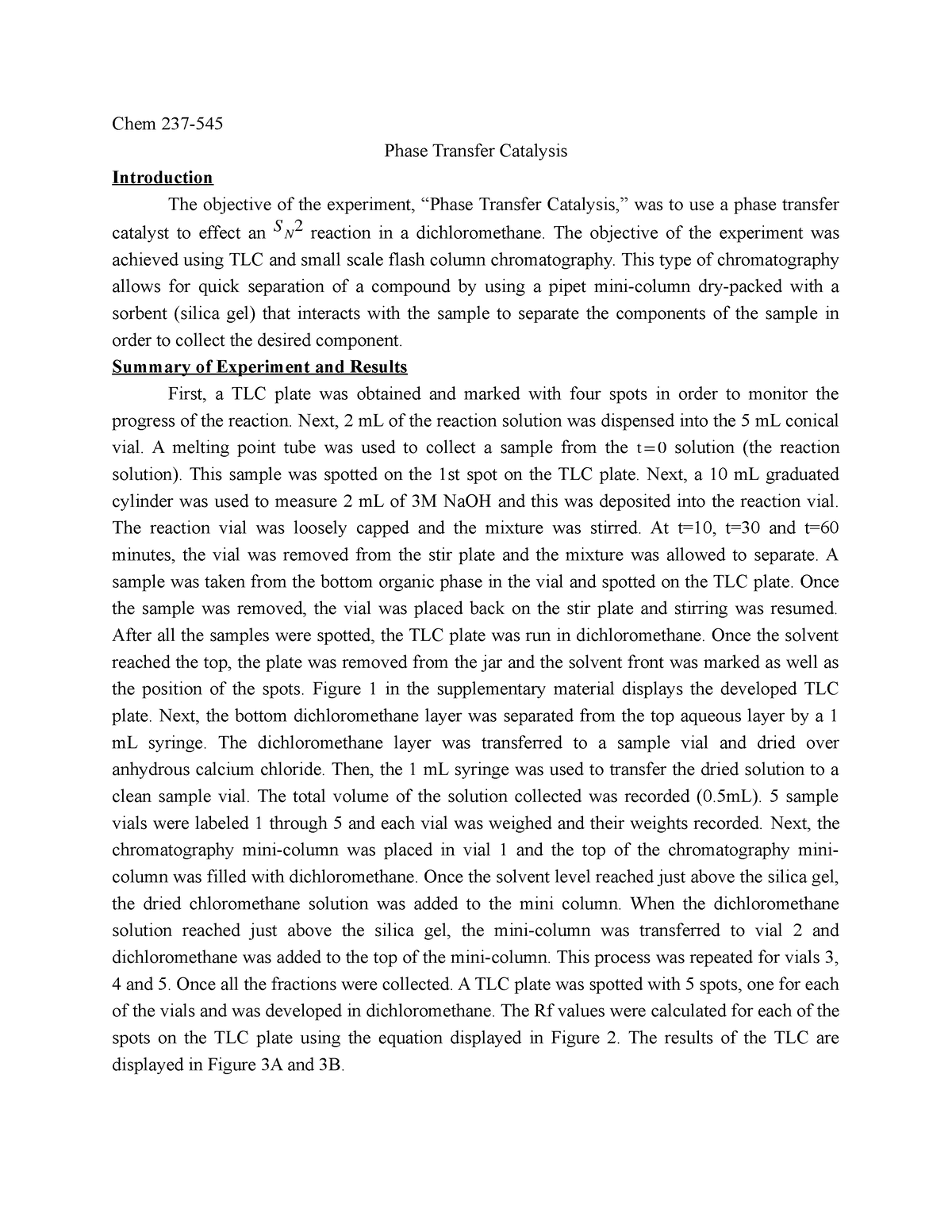 TAMU CHEM 237 Lab Phase Transfer Catalysis Chem 237 Phase Transfer