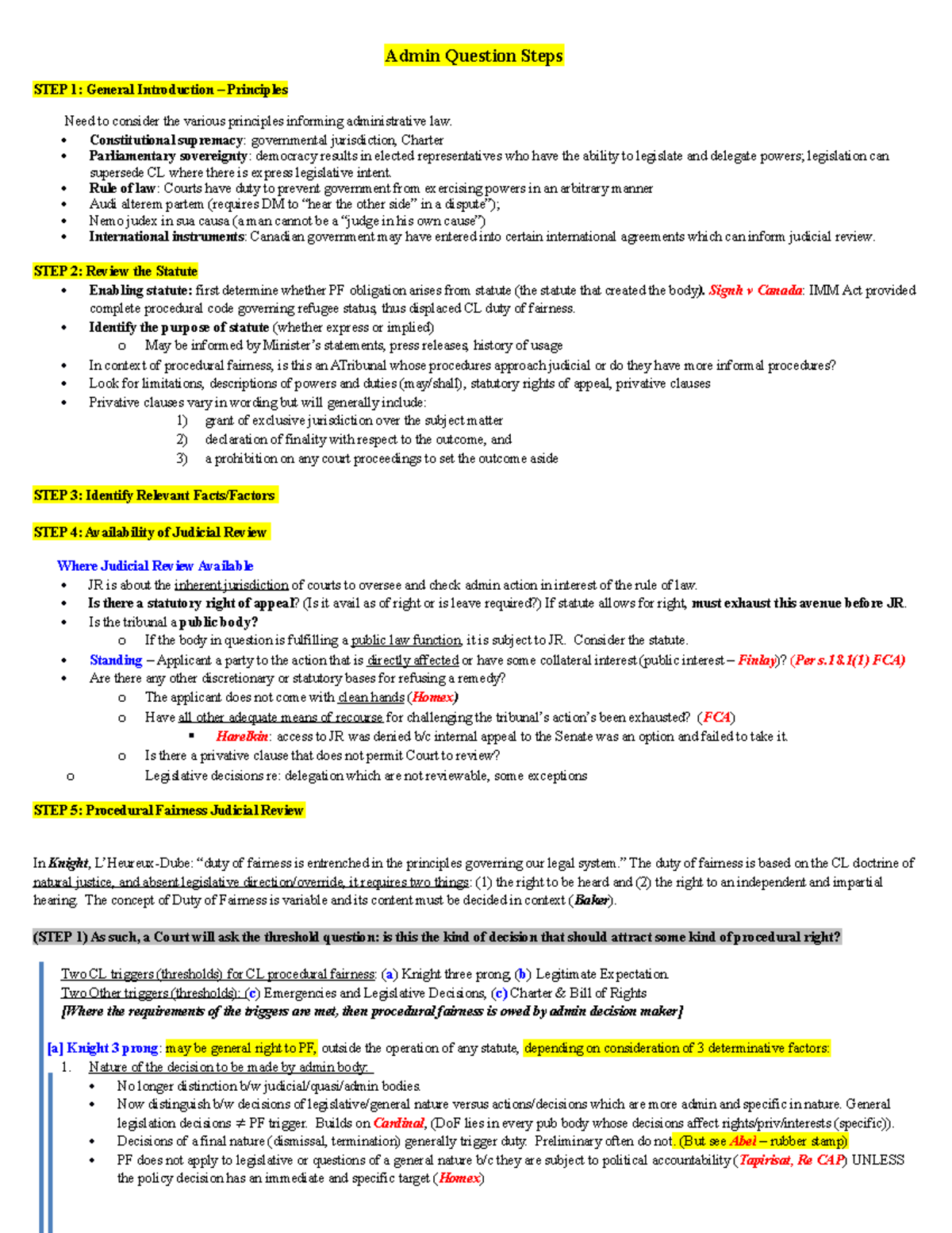 Admin Law Framework - Admin Question Steps STEP 1: General Introduction ...