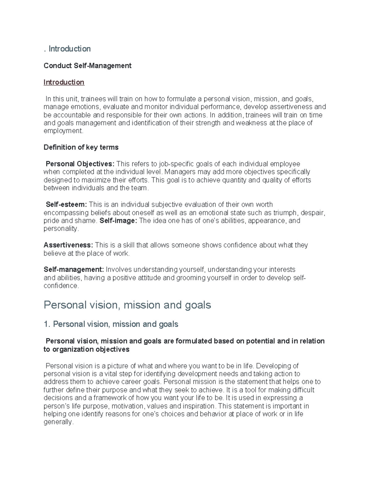 Employability skills notes - . Introduction Conduct Self-Management ...