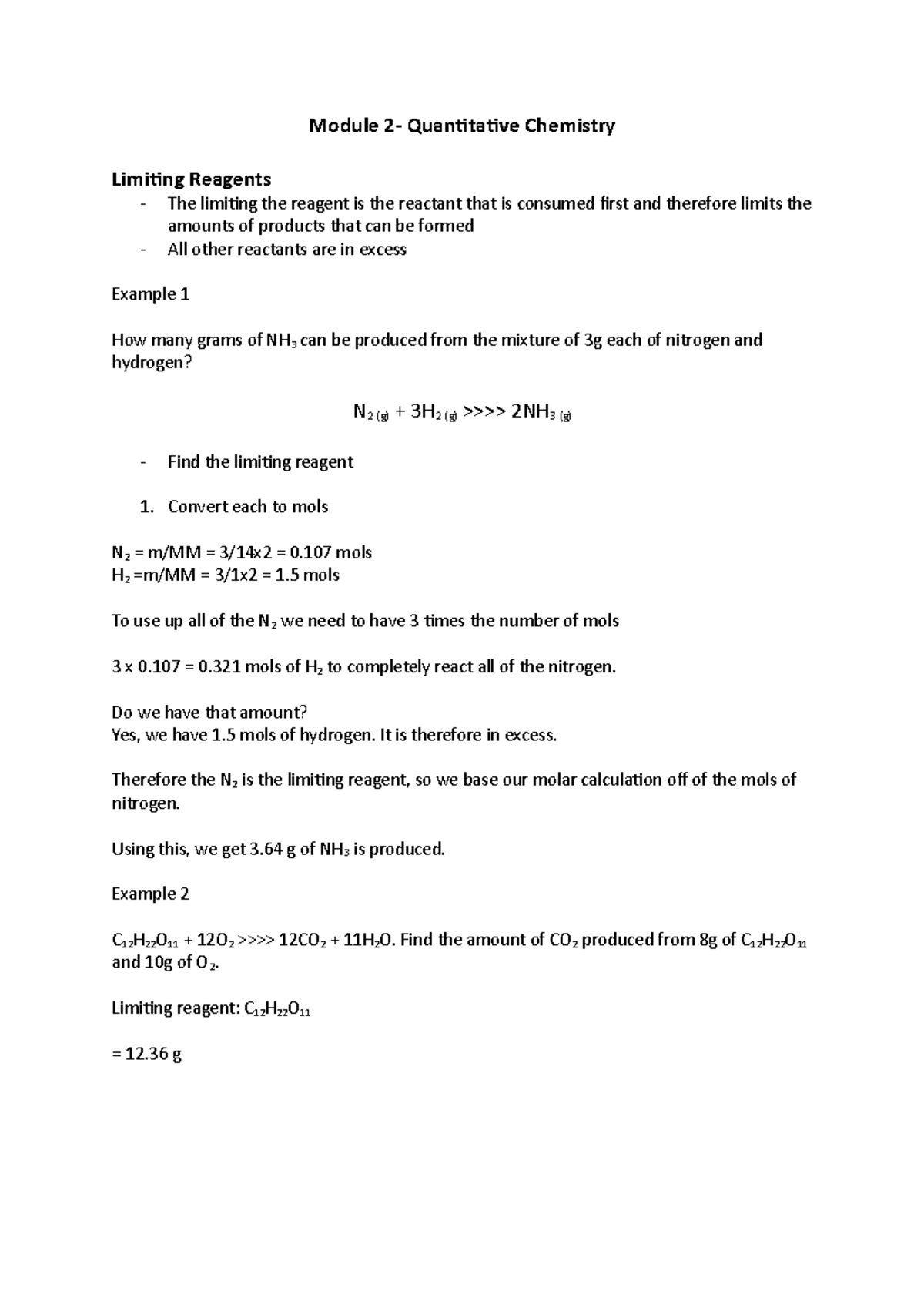 Limiting Reagent - Module 2- Quantitative Chemistry Limiting Reagents ...
