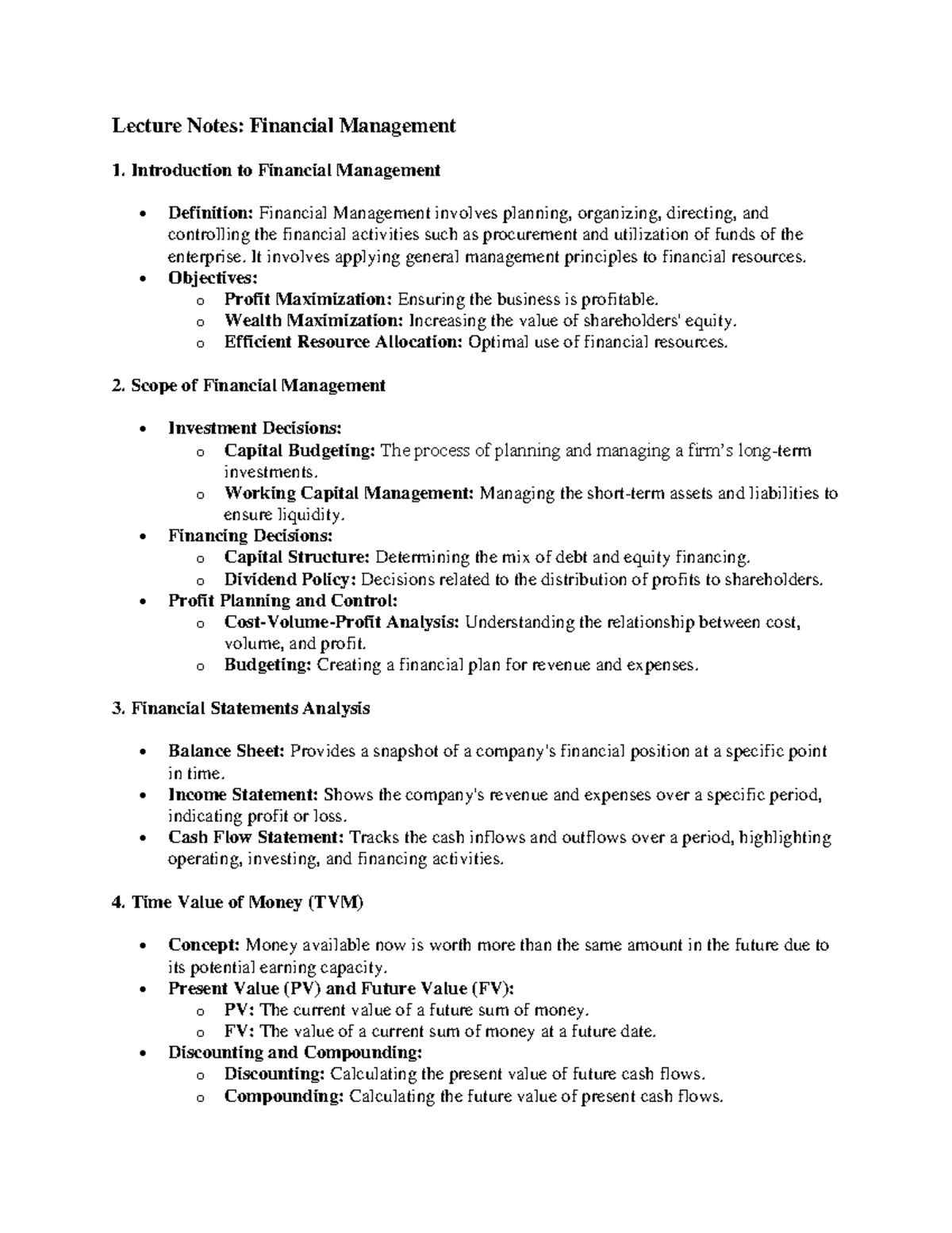 Scope of Financial Management - Lecture Notes: Financial Management 1 ...