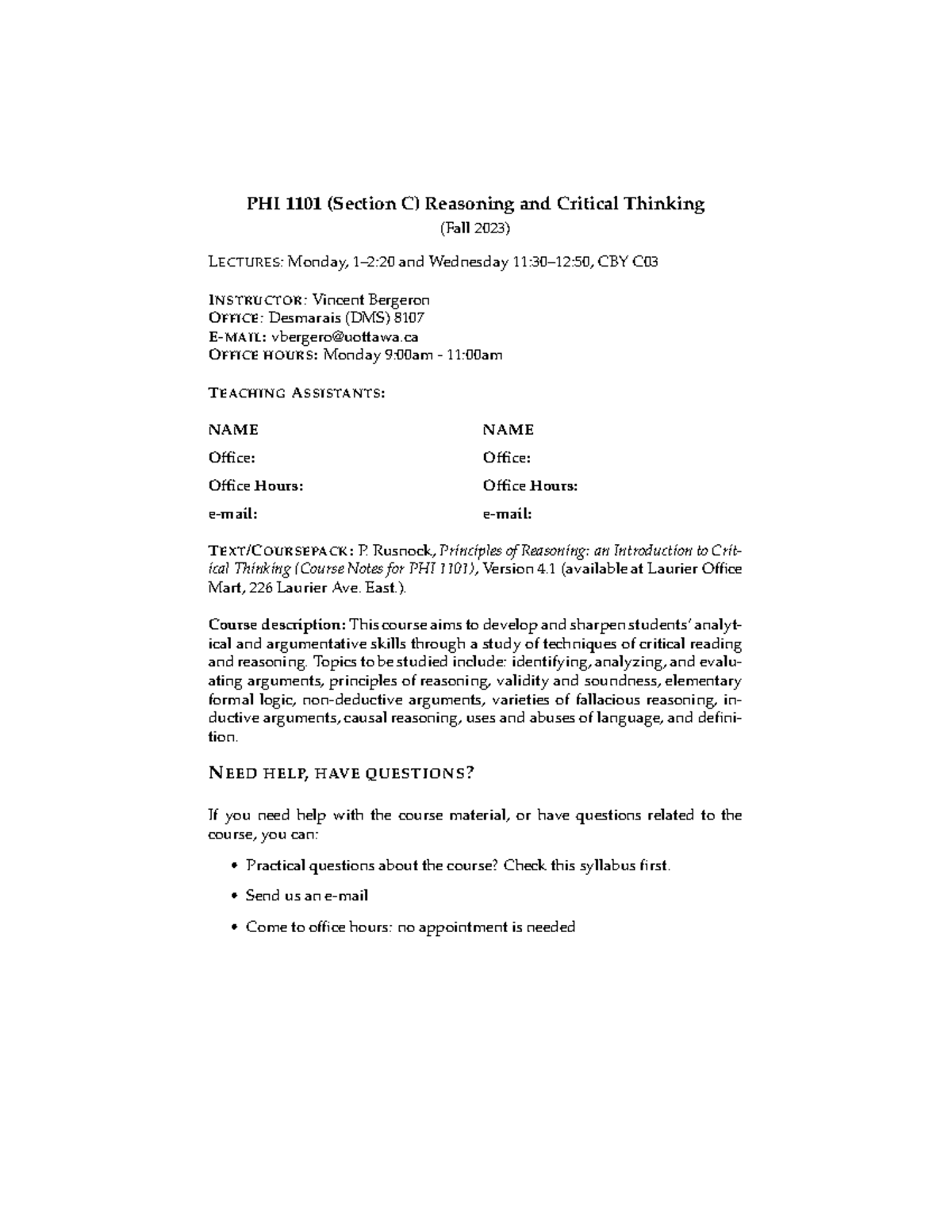 PHI syllabus - Bergeron - PHI 1101 (Section C) Reasoning and Critical ...