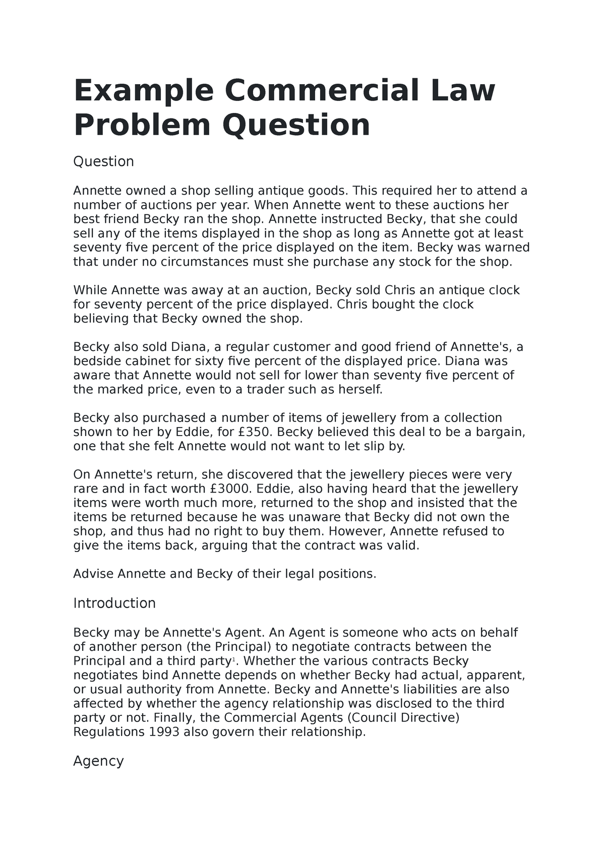 agency law essay questions