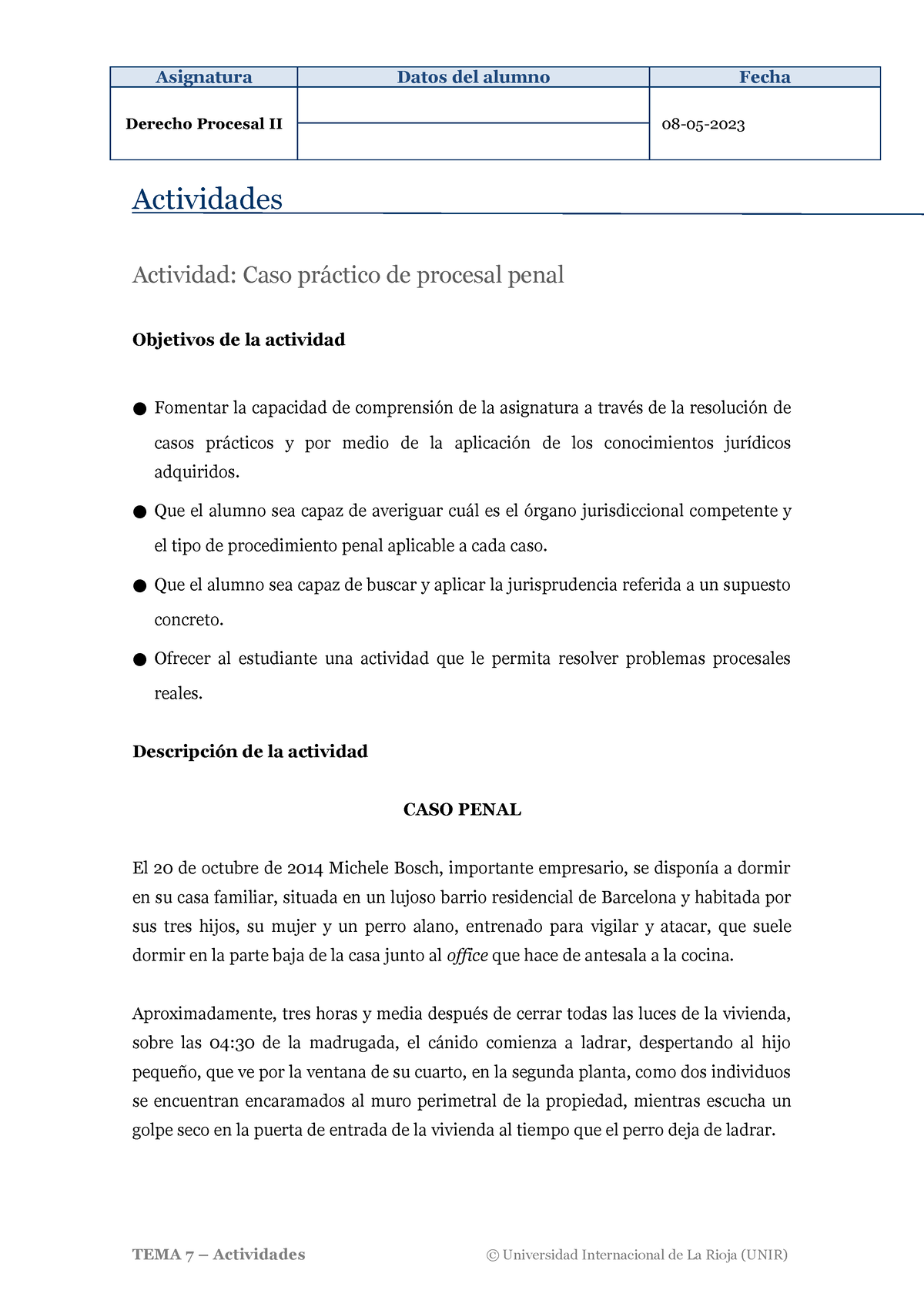 Caso Práctico De Procesal Penal Derecho Procesal Ii 08 05 Actividades Actividad Caso 3730