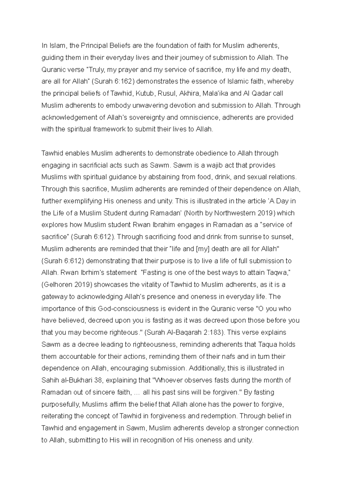 SOR AT2 Islam Depth Study - essay - In Islam, the Principal Beliefs are ...