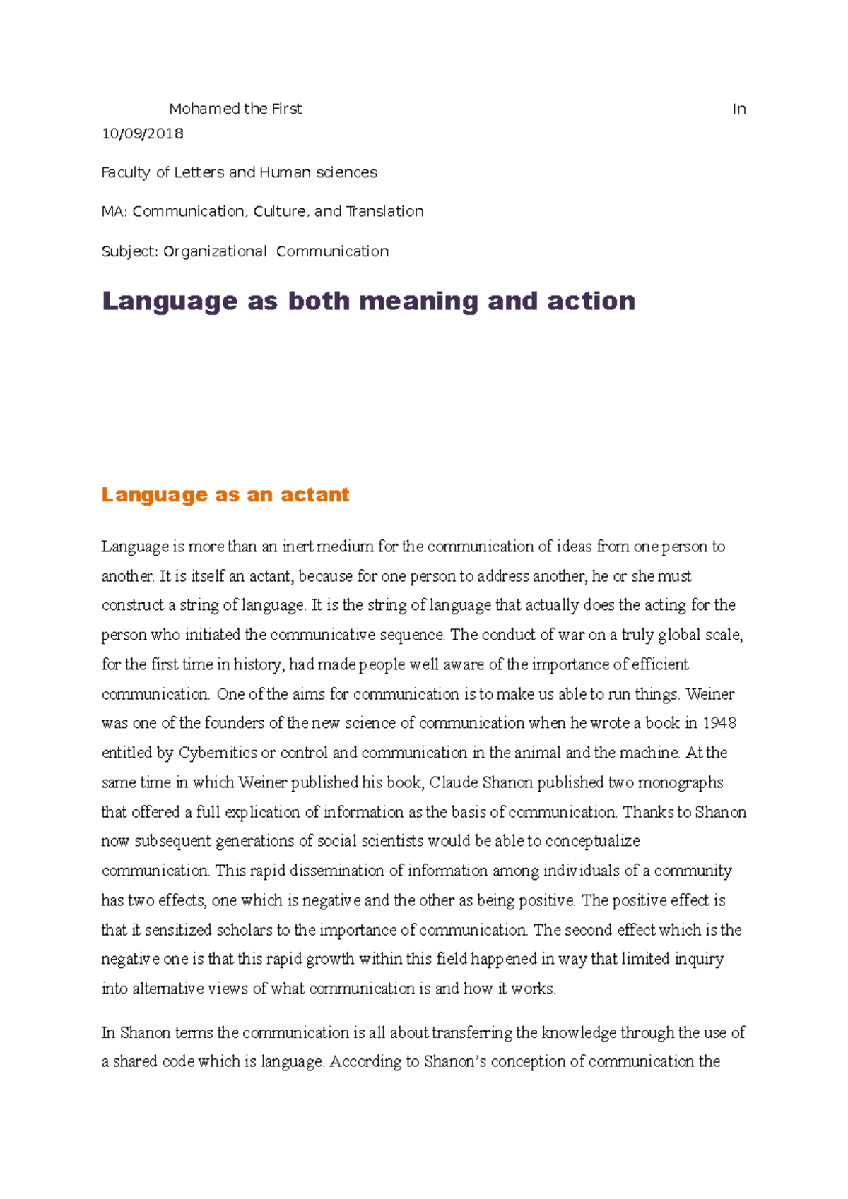 Language as both meaning and action pragmatics module S5 - Mohamed the ...