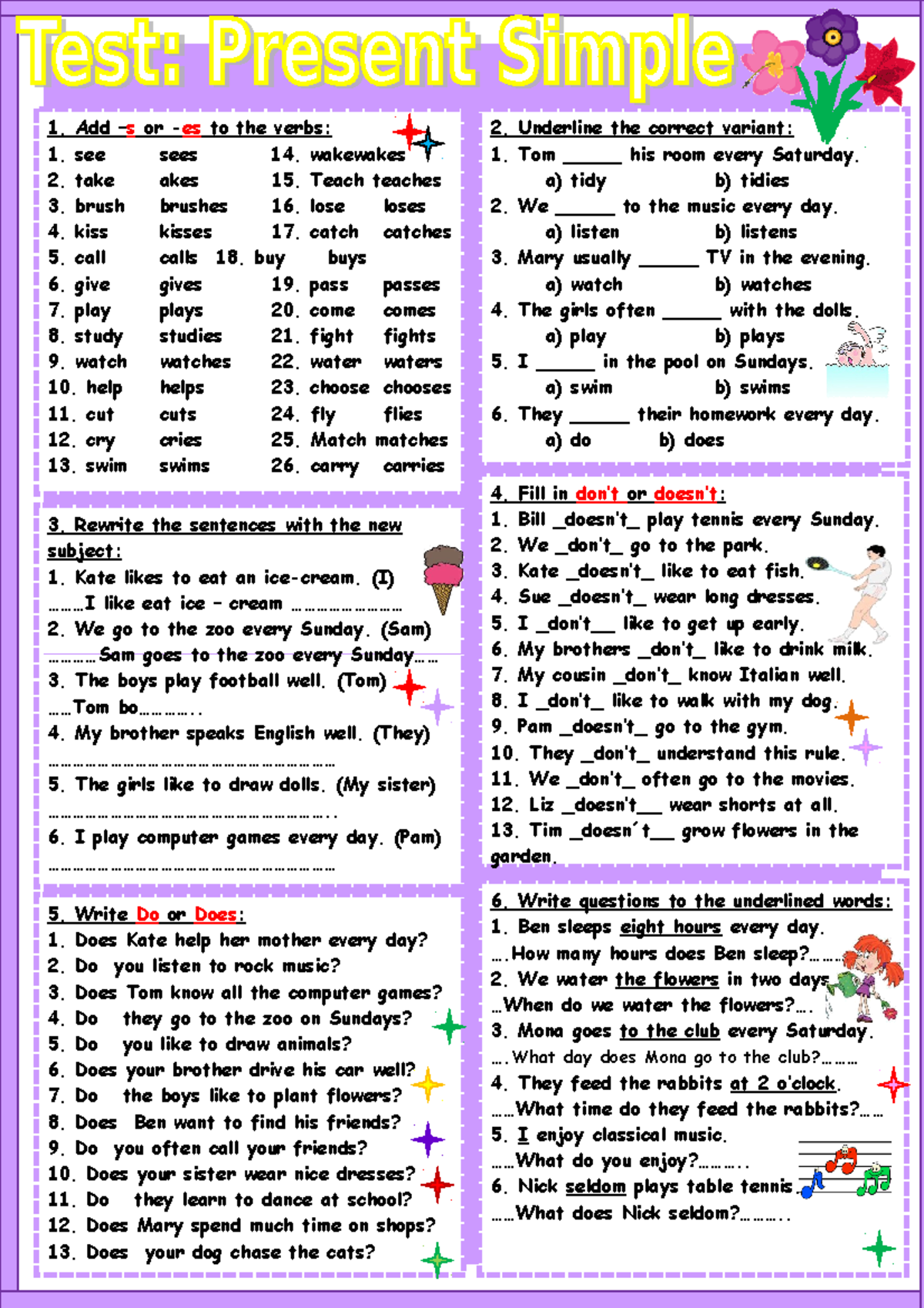 Present Simple- Worksheet (1) - Add –s or -es to the verbs: see sees 14 ...