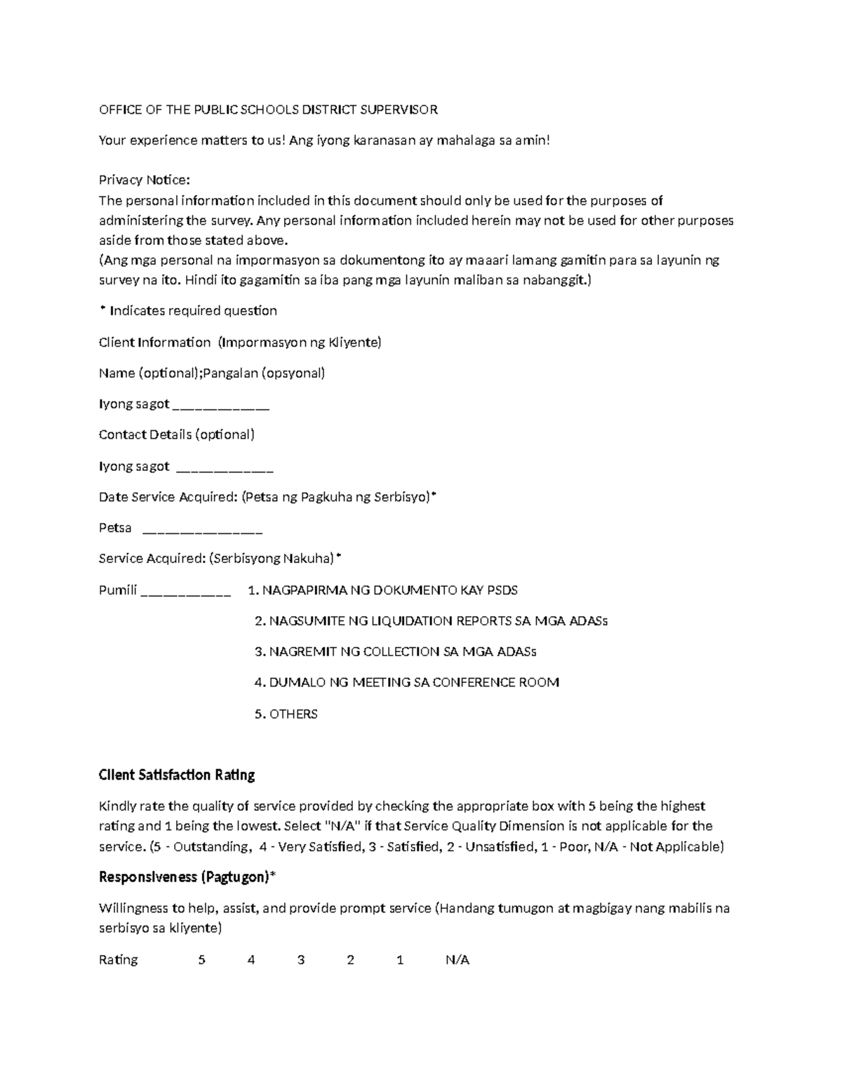 Satisfactory survey - Summary Education - OFFICE OF THE PUBLIC SCHOOLS ...