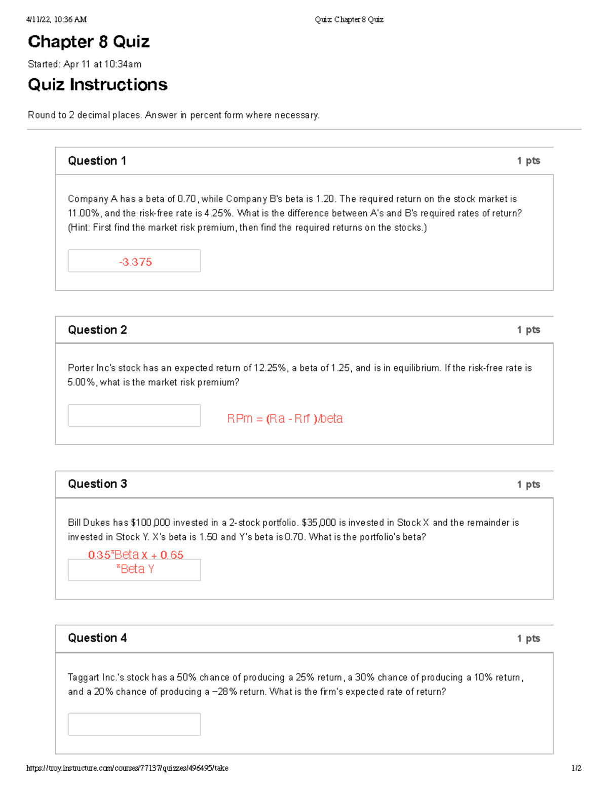 Quiz Chapter 8 Quiz - Quiz Chap8 - 4/11/22, 10:36 AM Quiz: Chapter 8 ...