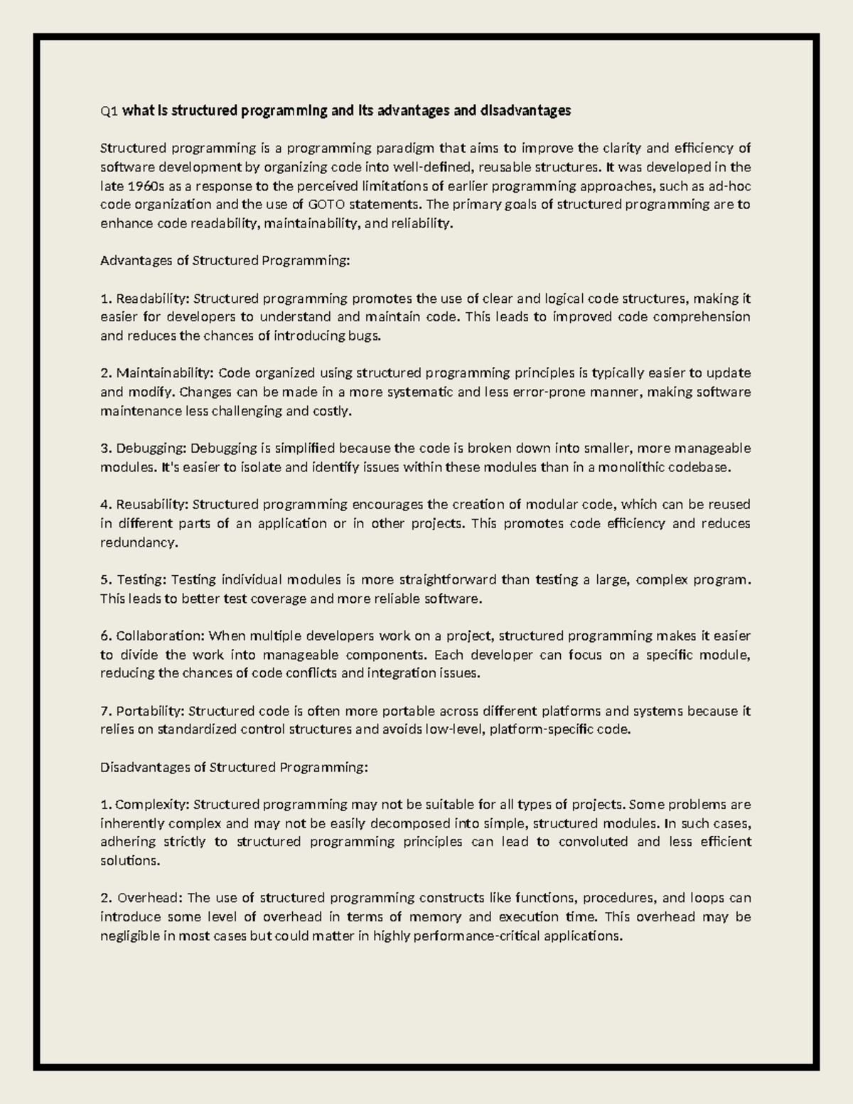 Q1 what is structured programming and its advantages and disadvantages ...
