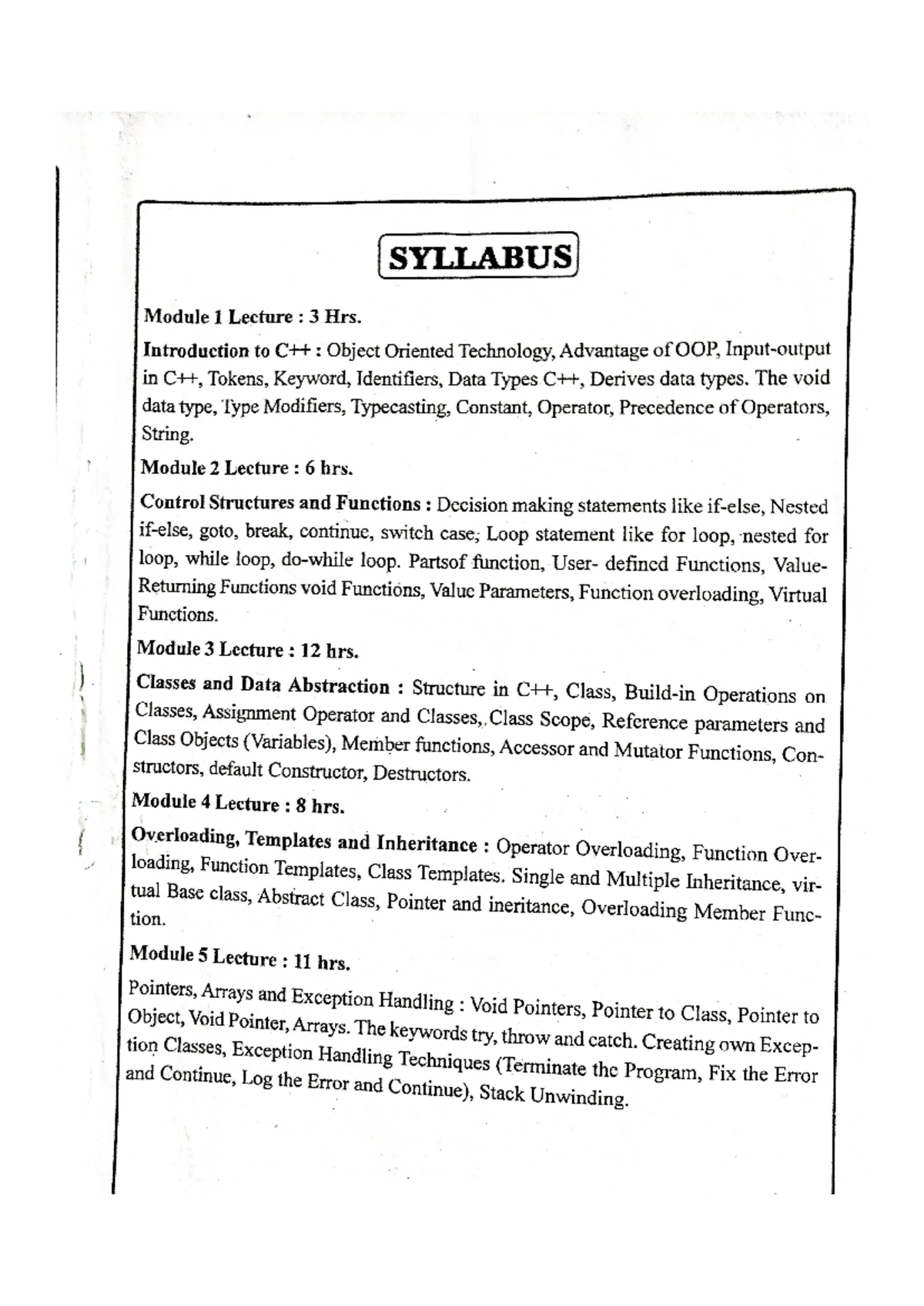 Oops organizer - Organiser - SYLLABUS Module 1 Lecture : 3 Hrs ...
