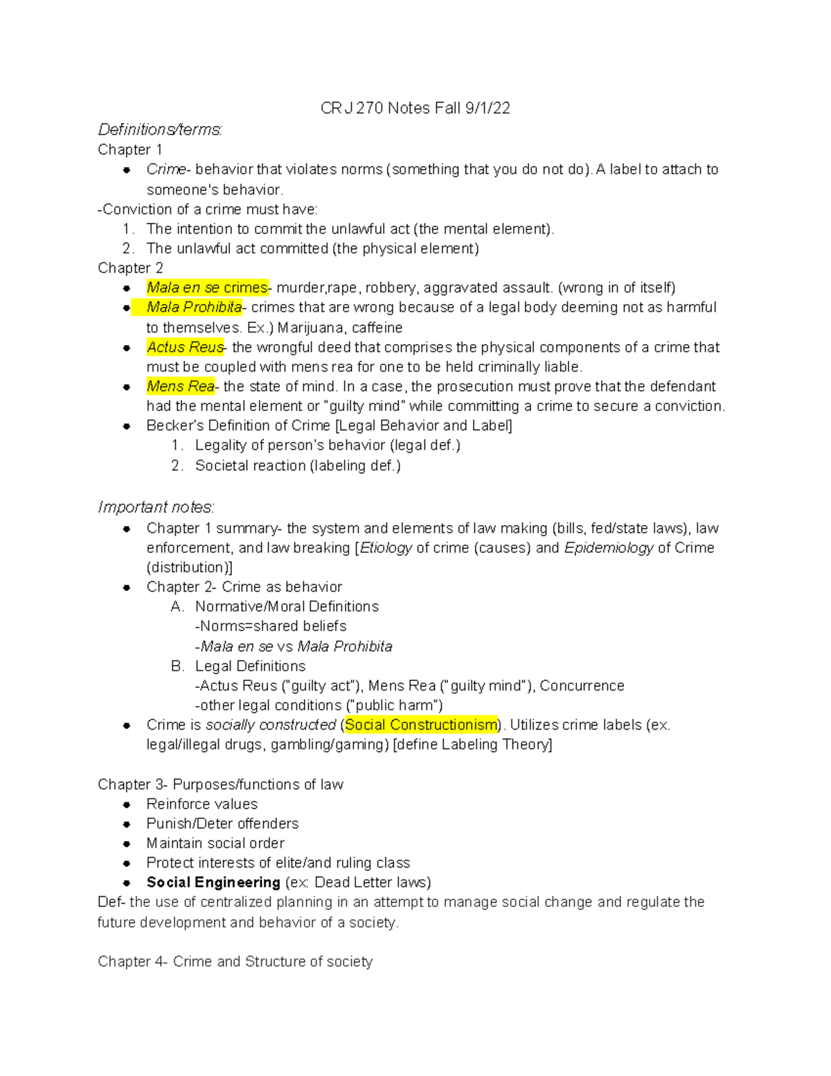 CRJ 270 Notes Fall 9 1 22 - CRJ 270 Notes Fall 9/1/ Definitions/terms ...