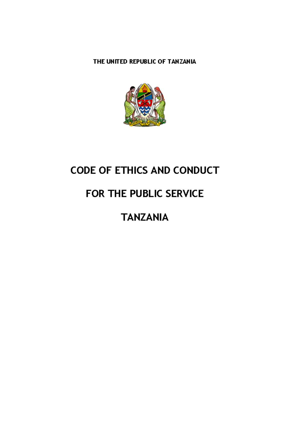 Code Ethics Summary Business law THE UNITED REPUBLIC OF TANZANIA