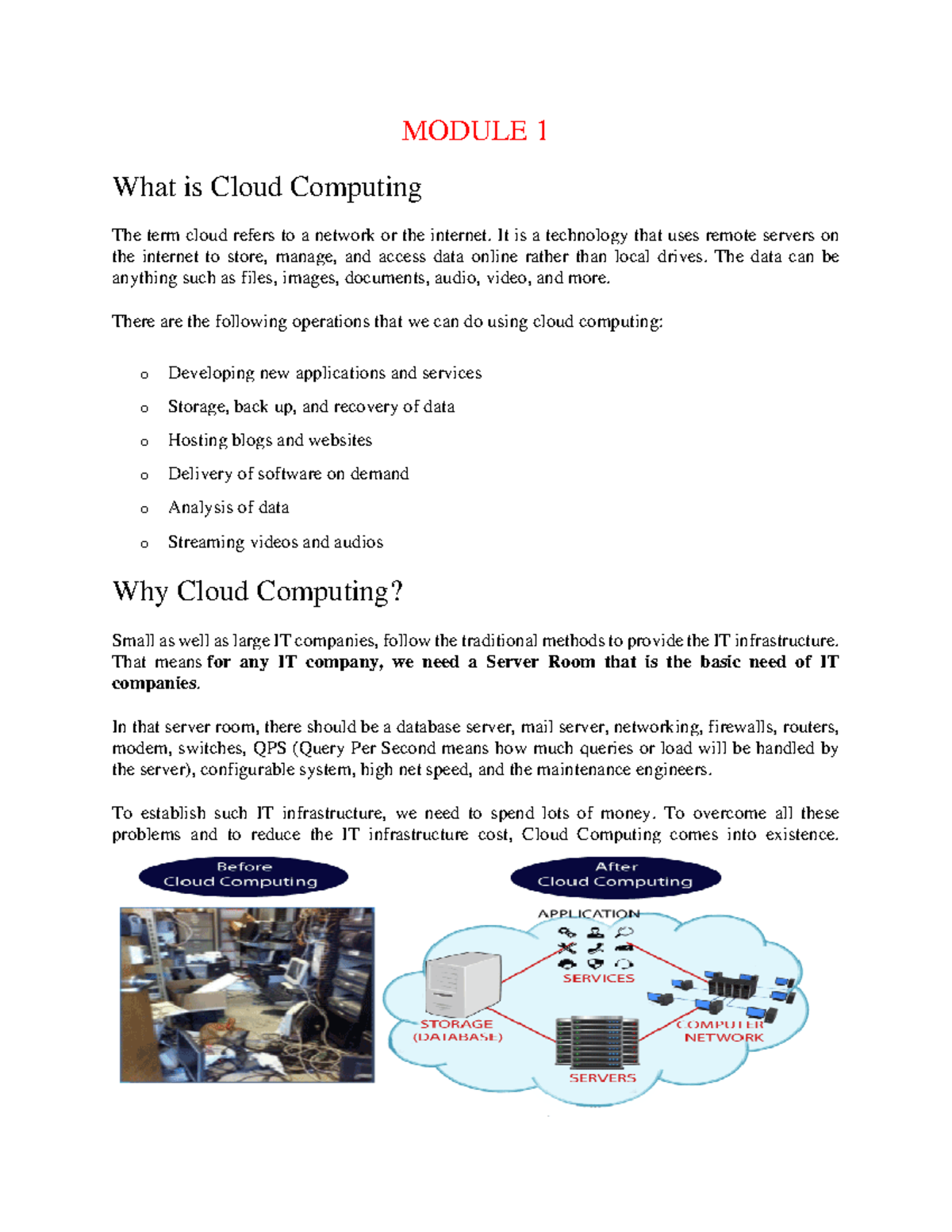 Module 1 Notes - MODULE 1 What Is Cloud Computing The Term Cloud Refers ...